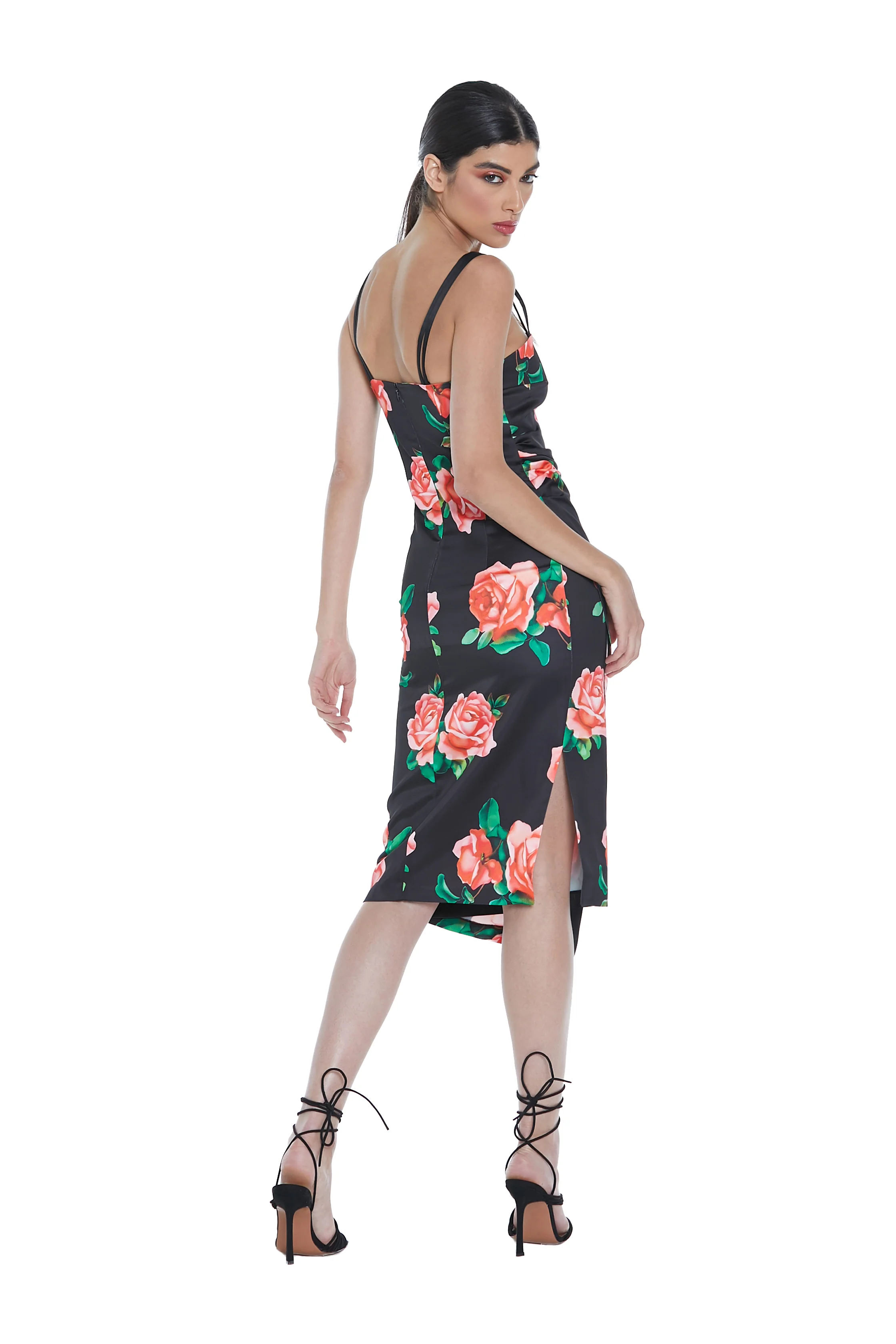 Abito ATIK midi con spacco fantasia fiori - Image 4