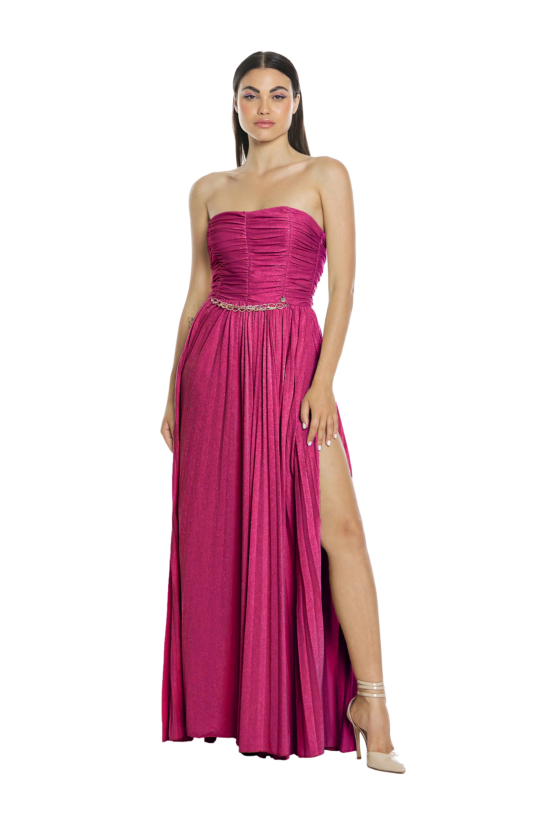 Abito BEKON lungo fascia con catena dav. lurex plisse' - Image 6
