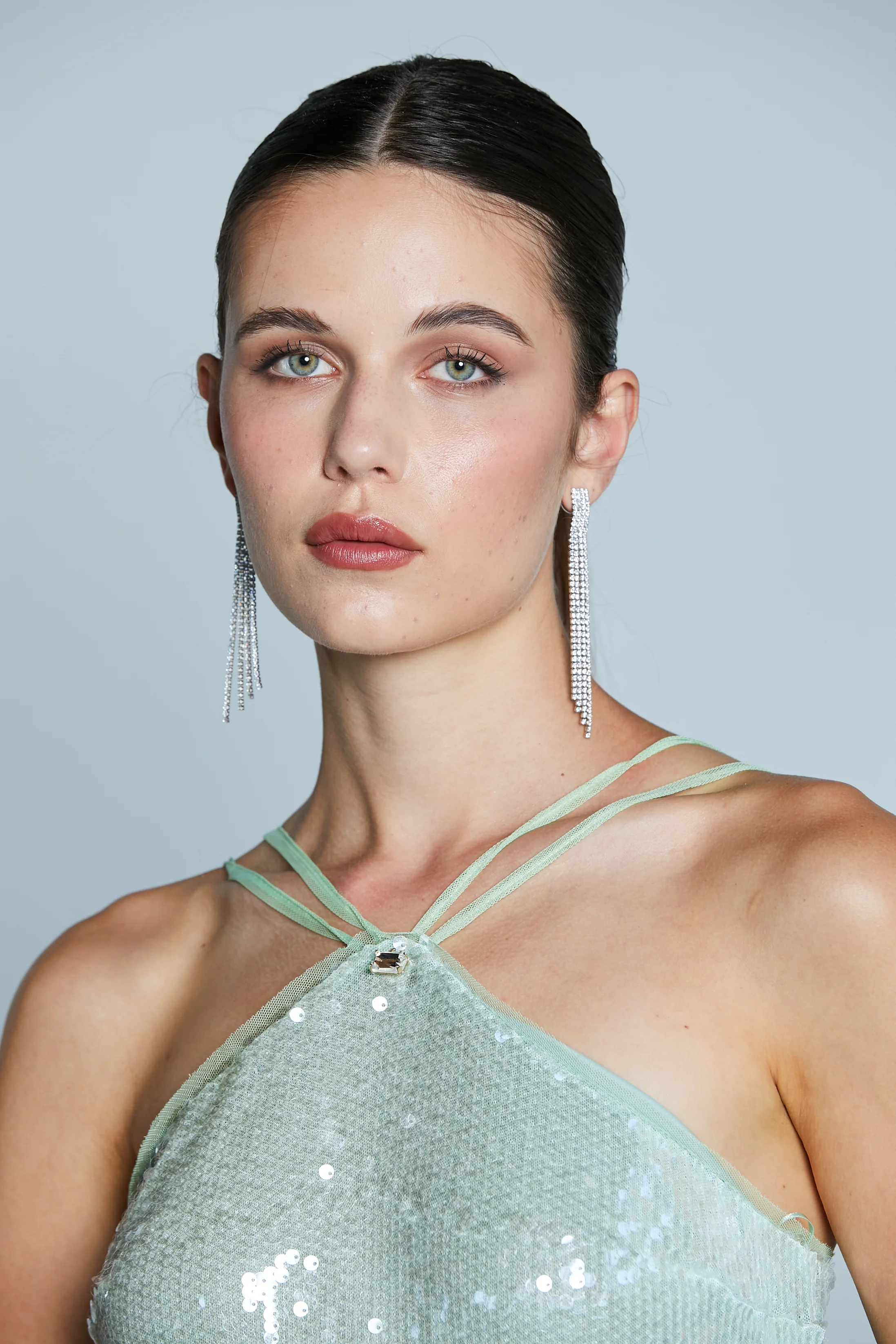 Abito VELHO Lungo con Bretelle Tulle Full Paillettes - Image 4