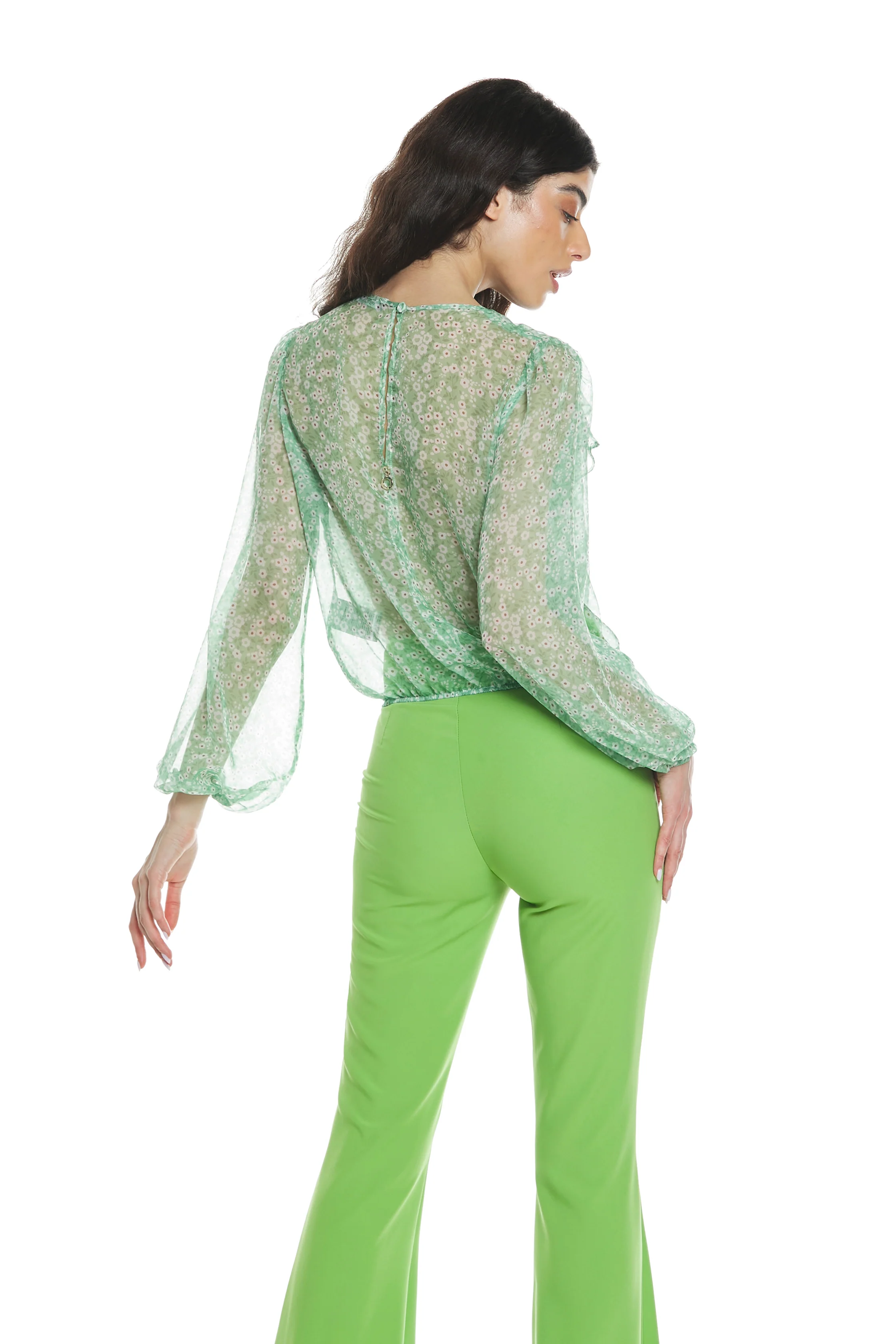 Blusa ANTAR manica lunga con elastico scollo incrocio più goccia schiena fantasia fiori - Image 4