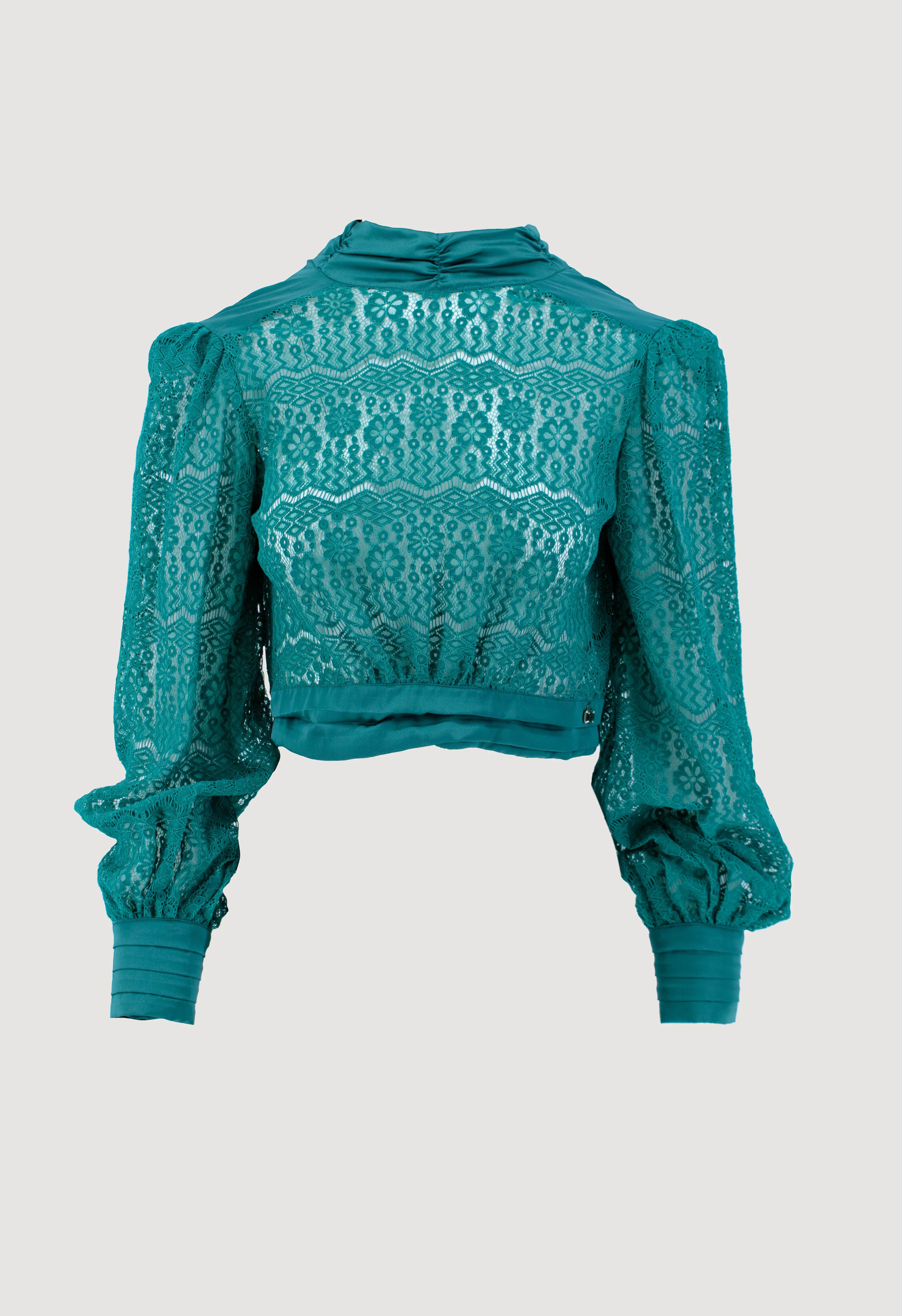 Blusa  CHURENY  corta manica lunga pizzo scollo a v profondo retro - Image 6