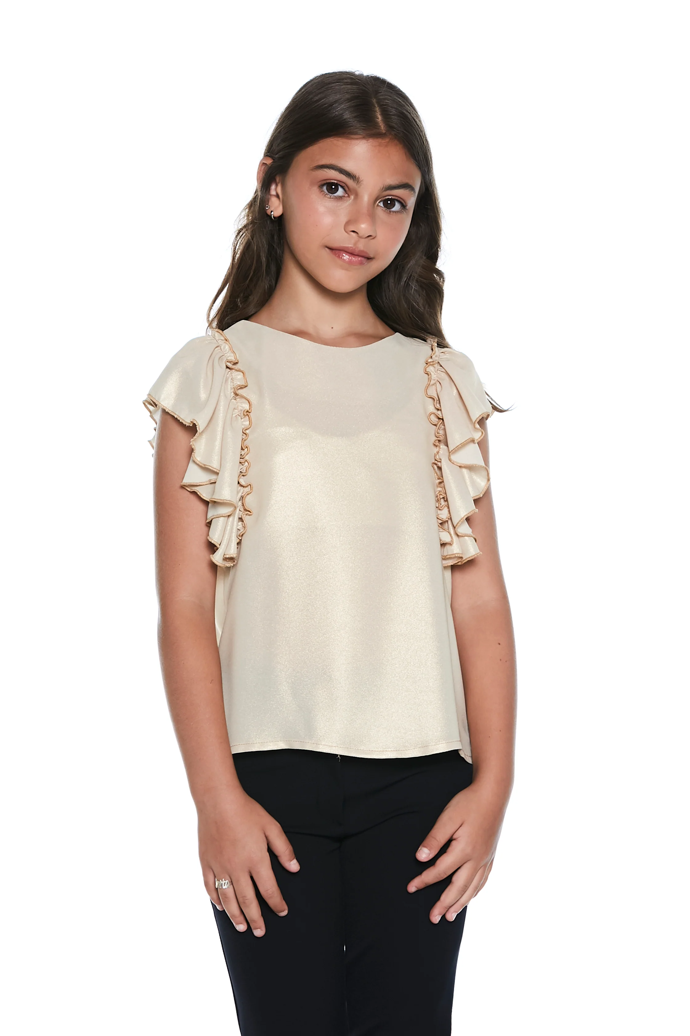 Blusa GOLDEN mezza manica volant con fiocco dietro georgette spalmata - Image 2