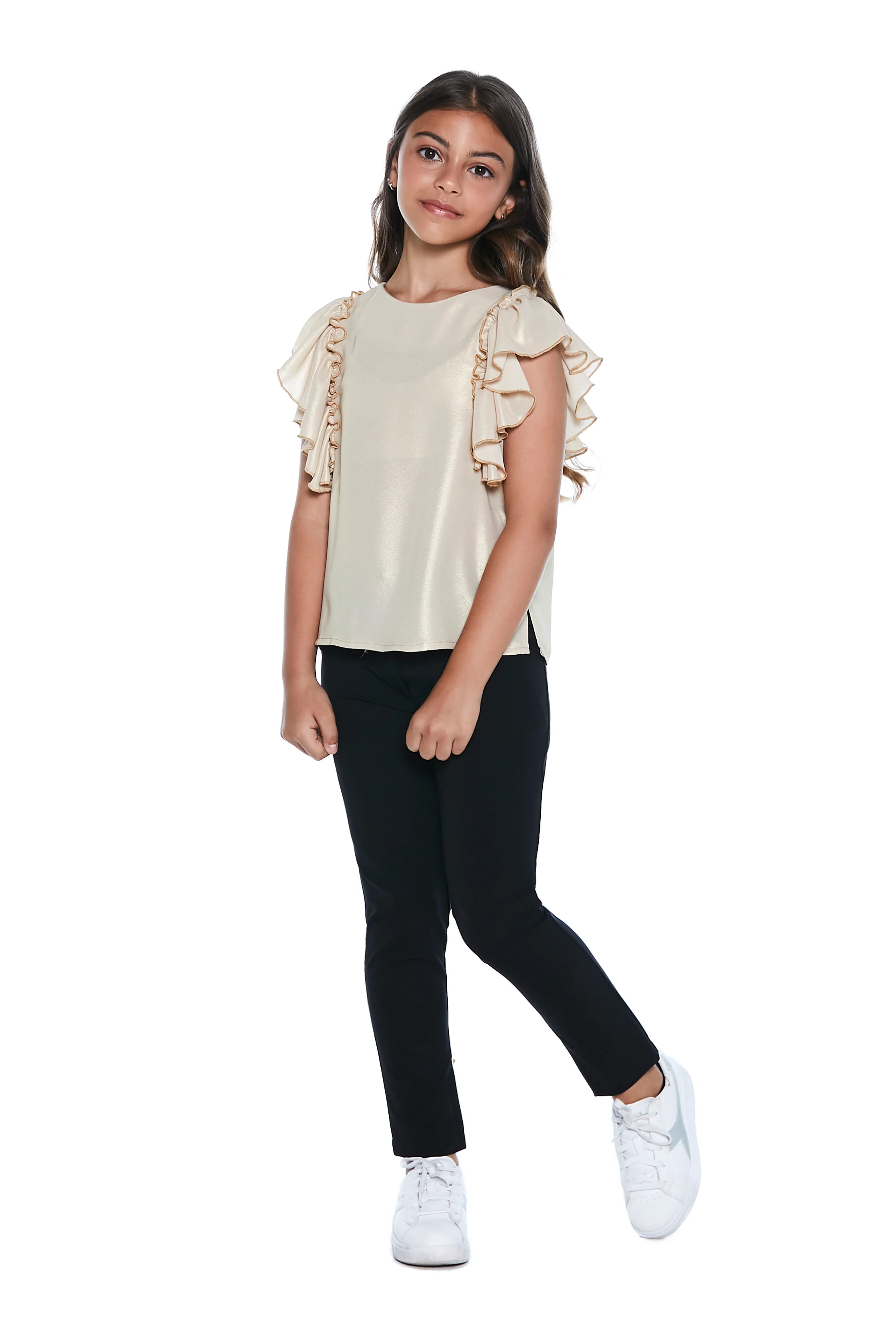 Blusa GOLDEN mezza manica volant con fiocco dietro georgette spalmata - Image 5