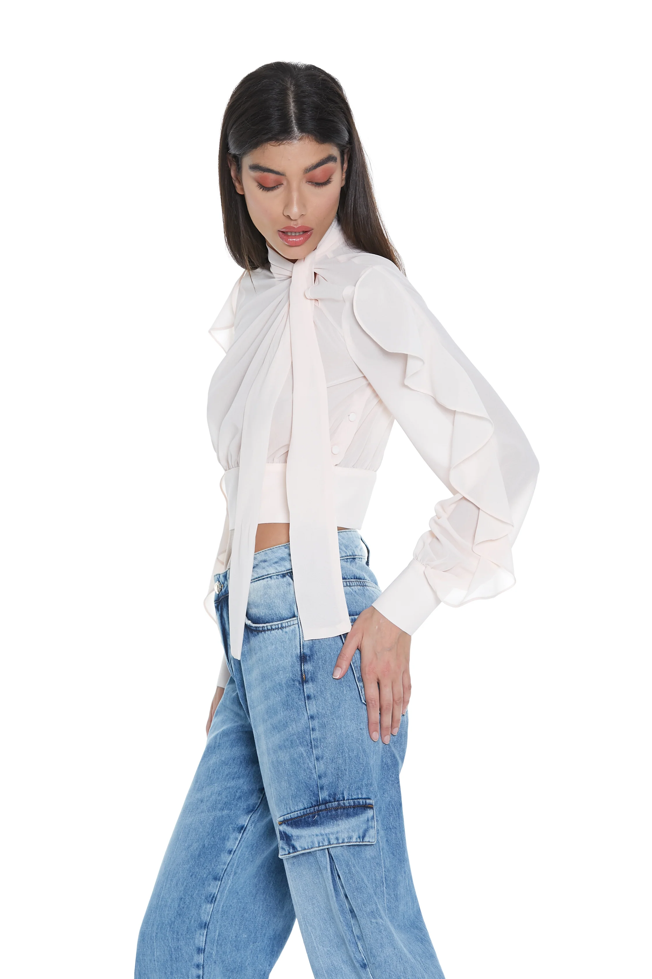 Blusa MISA corta manica lunga con rouches scollo con apertura più fusciacca - Image 3