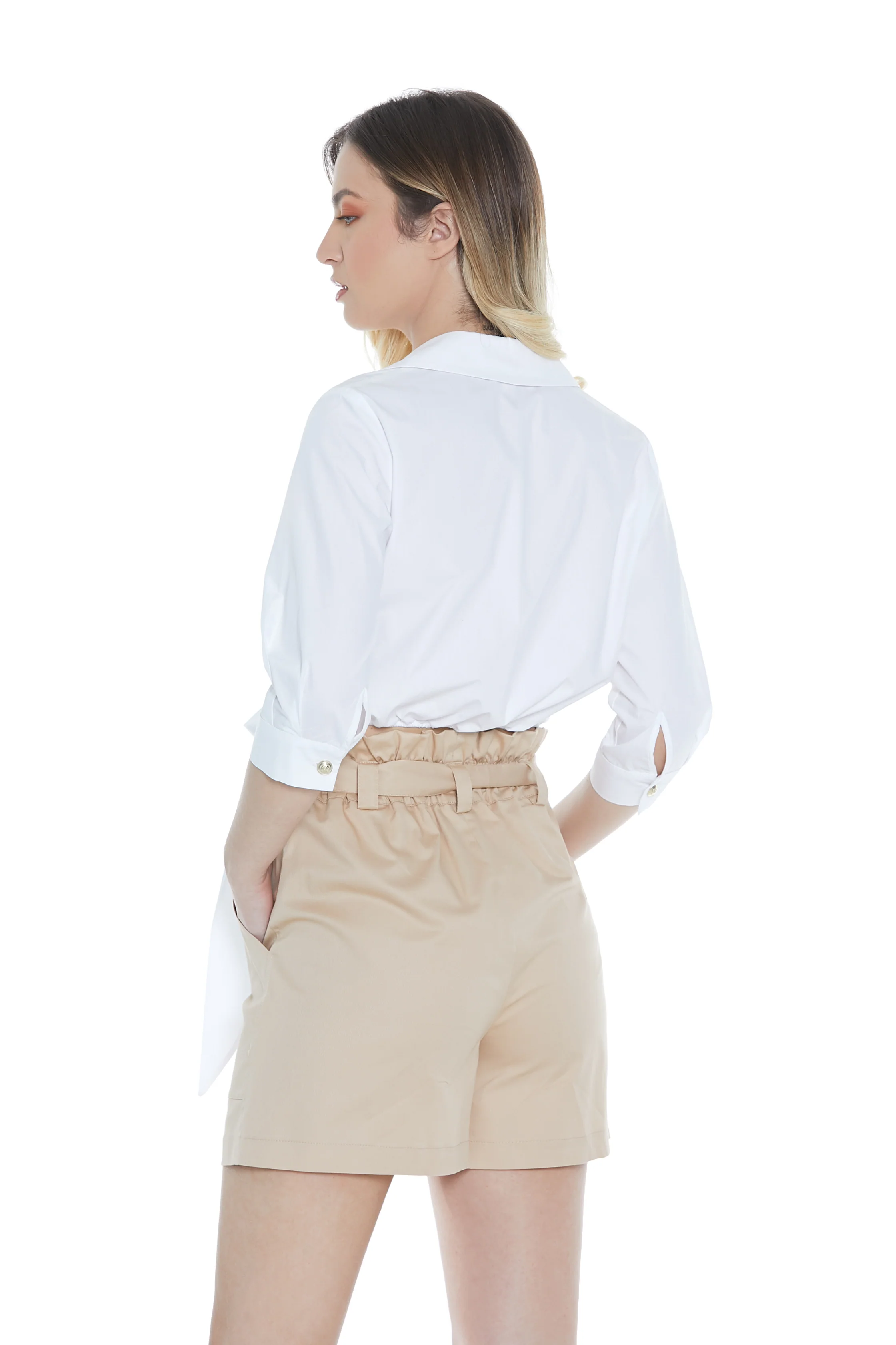 Blusa MIYO corta manica a 3/4 scollo incrocio con fusciacca con colletto più tasche - Image 4