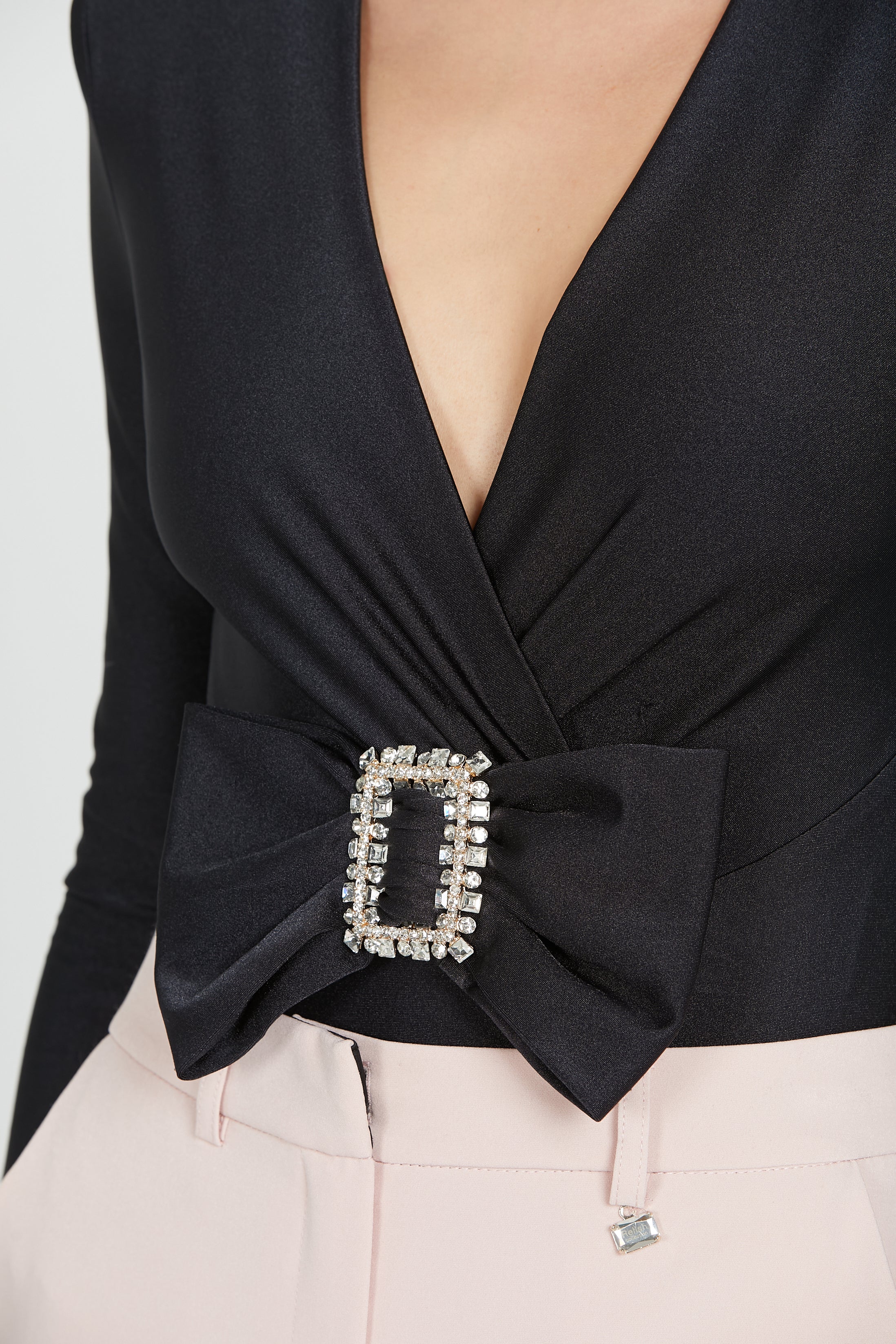 Blusa MUZTAGA manica lunga body incrocio più fiocco fibbia strass - Image 6