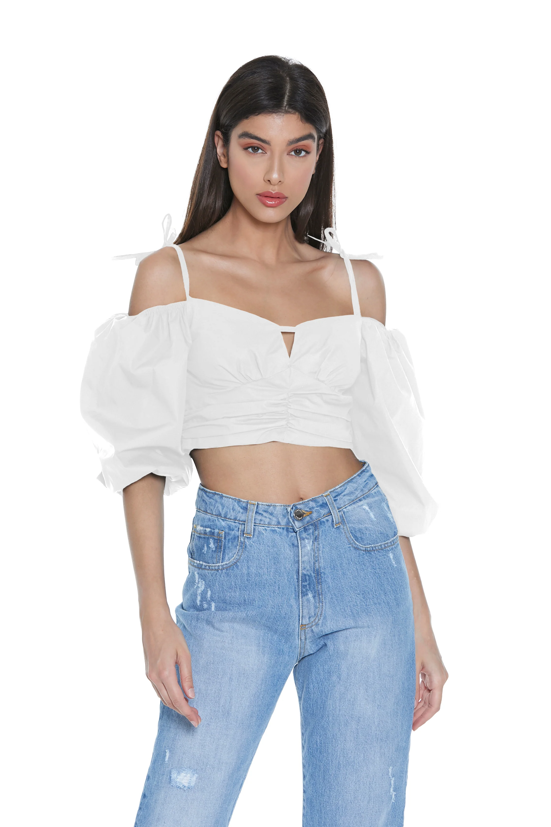 Blusa TAMAMI corta manica a 3/4 palloncino scollo cuore con spalline più arricci - Image 2