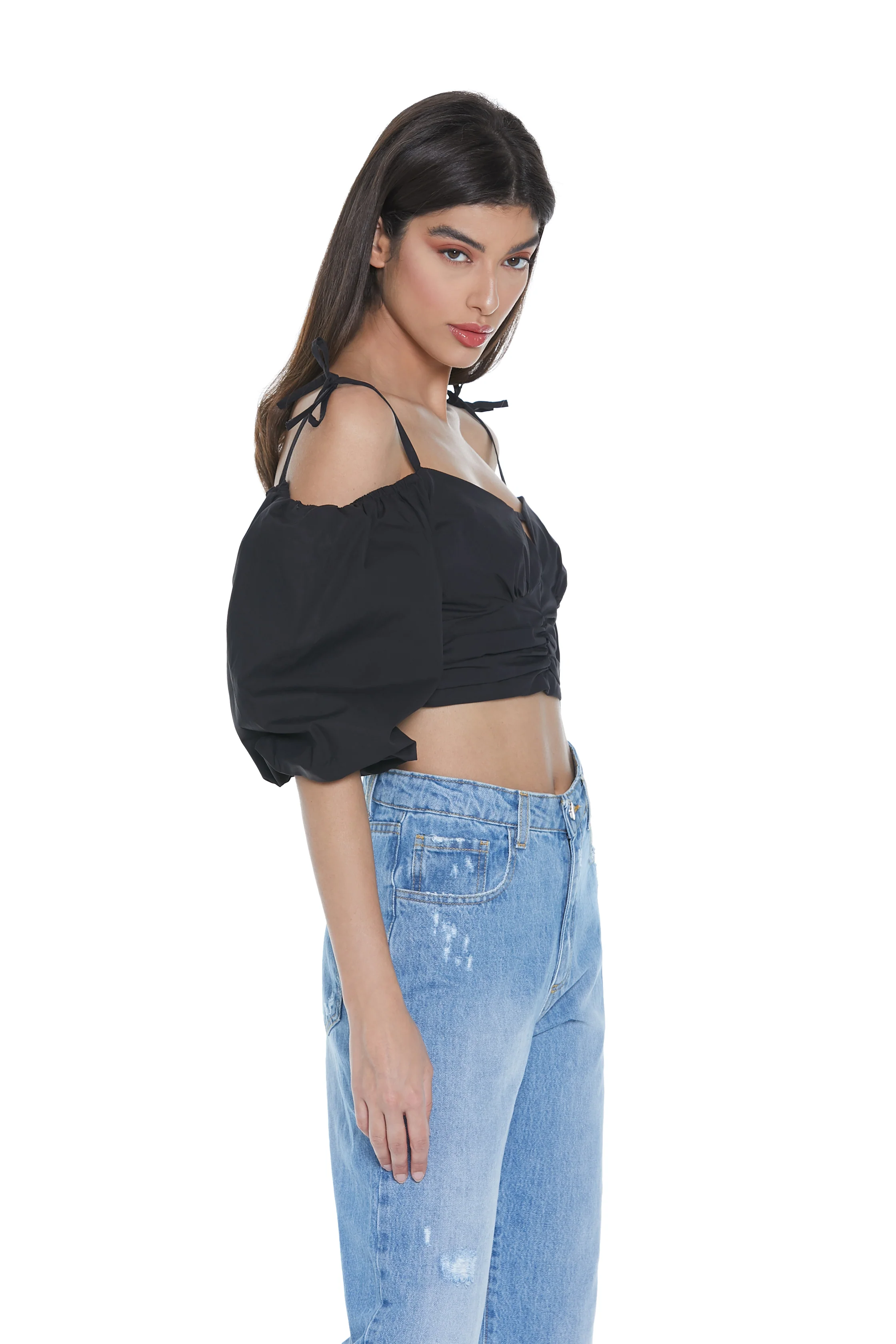 Blusa TAMAMI corta manica a 3/4 palloncino scollo cuore con spalline più arricci - Image 5