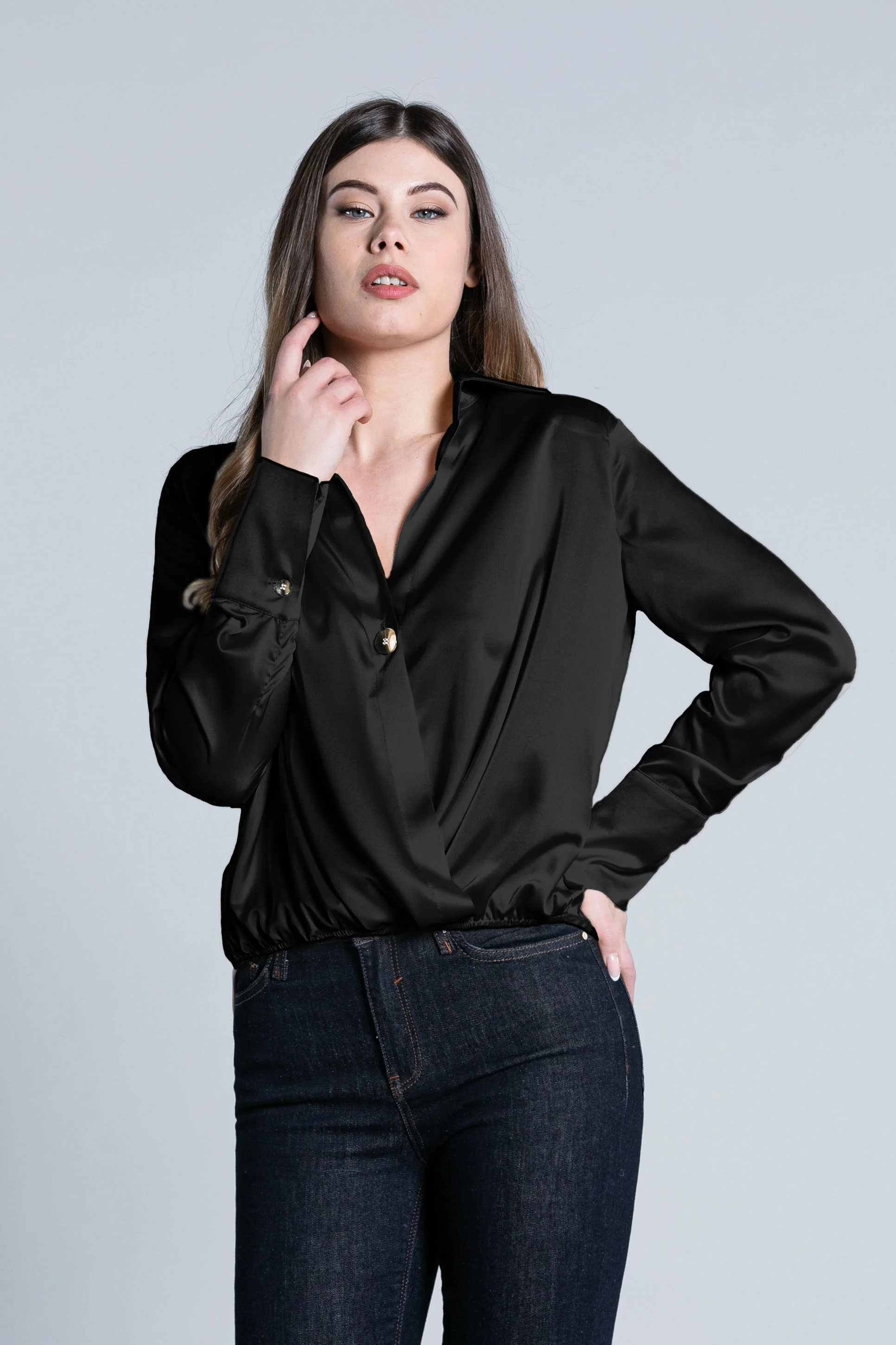 Blusa TORAS manica lunga scollo incrocio con bottone più elastico asimmetrica - Image 4