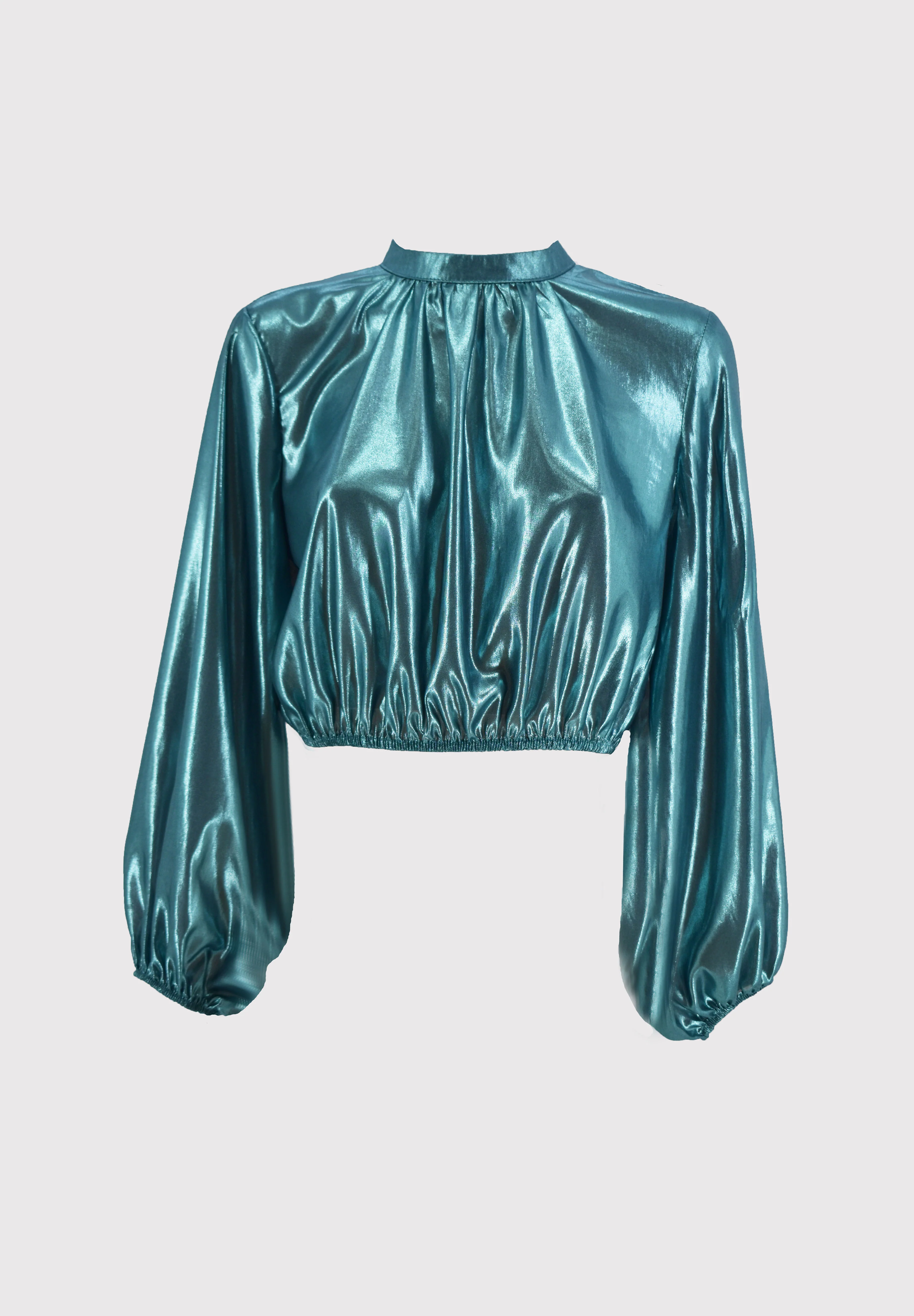 Blusa VIRGIN maniche lunghe in tessuto lucido e elastico in vita - Image 5