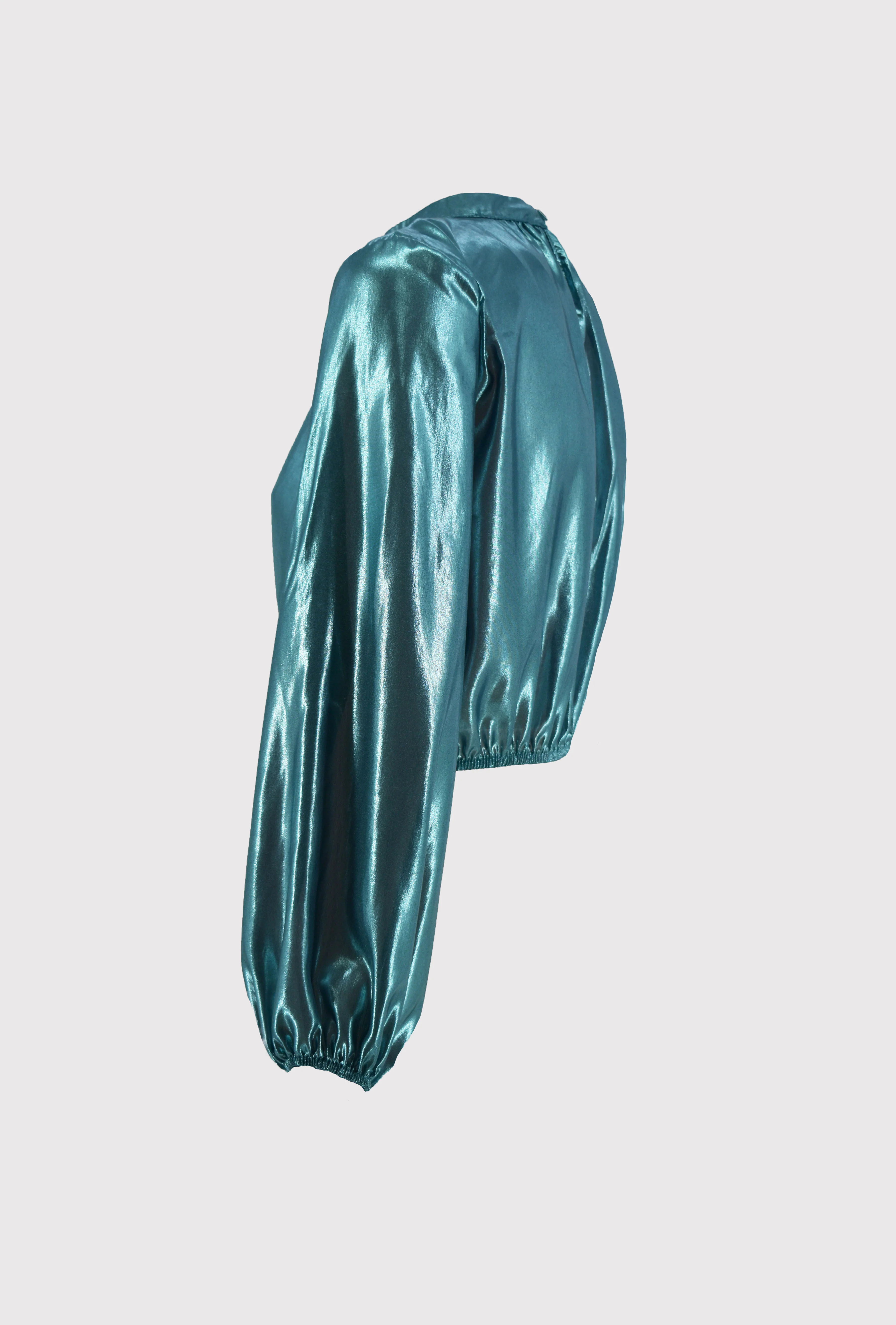 Blusa VIRGIN maniche lunghe in tessuto lucido e elastico in vita - Image 6