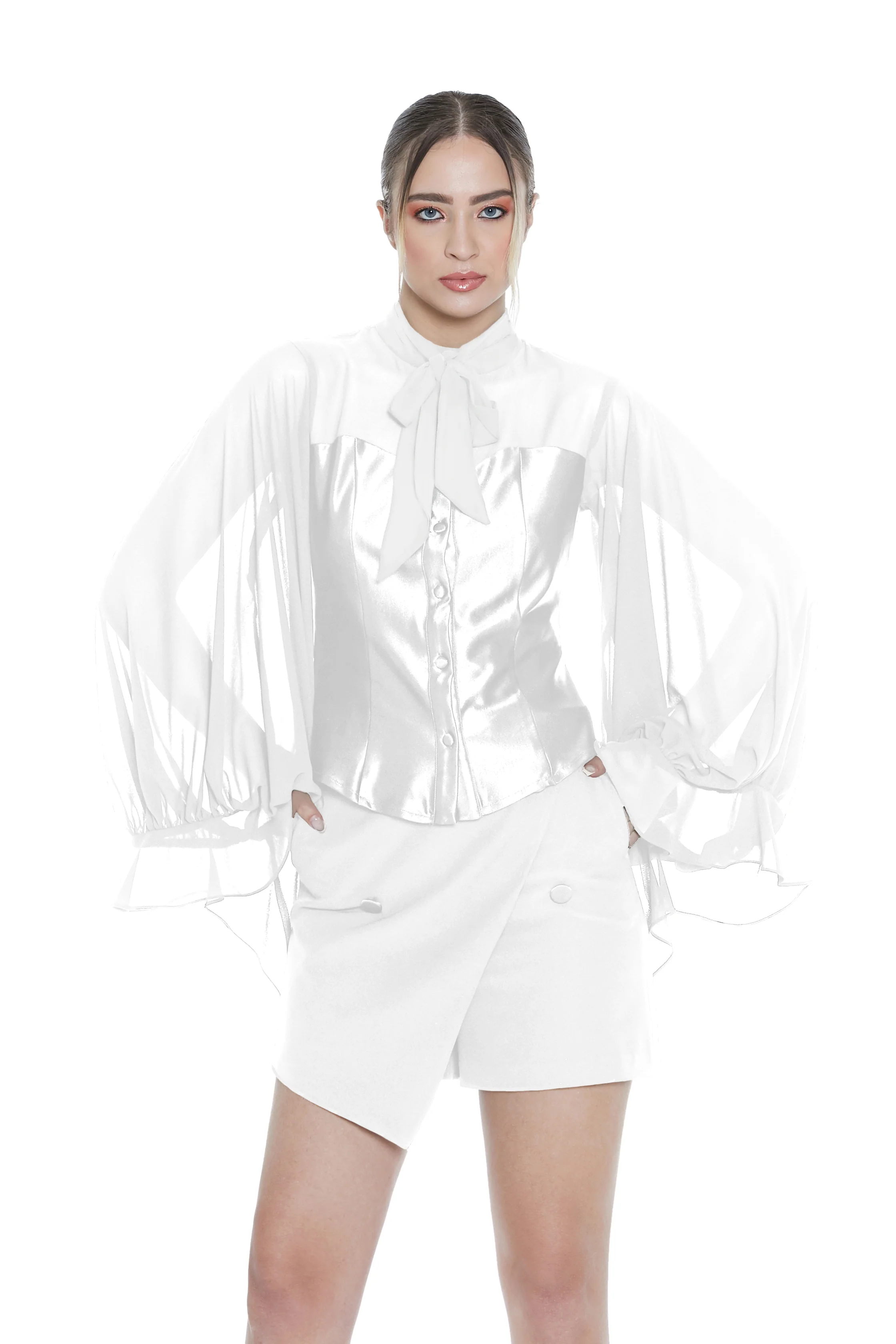 Camicia ALYA con fusciacca collo manica lunga pipistrello più code - Image 3