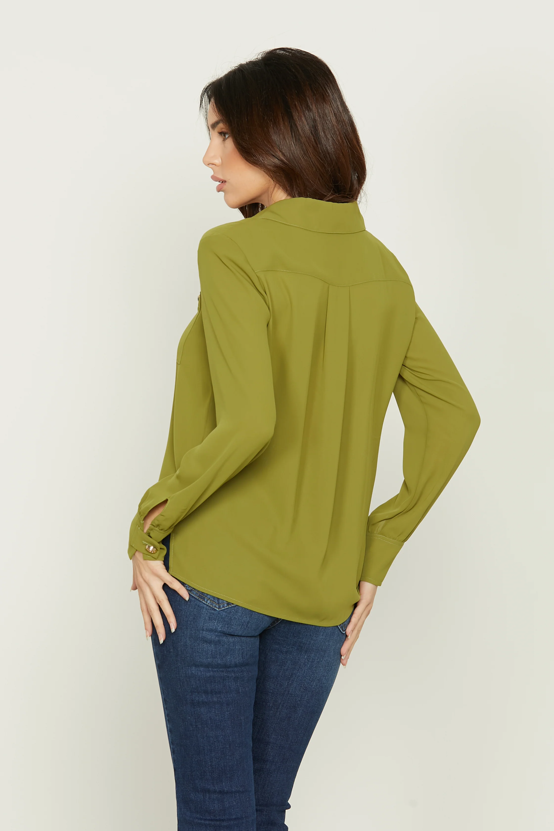 Camicia DENES manica lunga con martingala più tasche più bottoni gold - Image 3