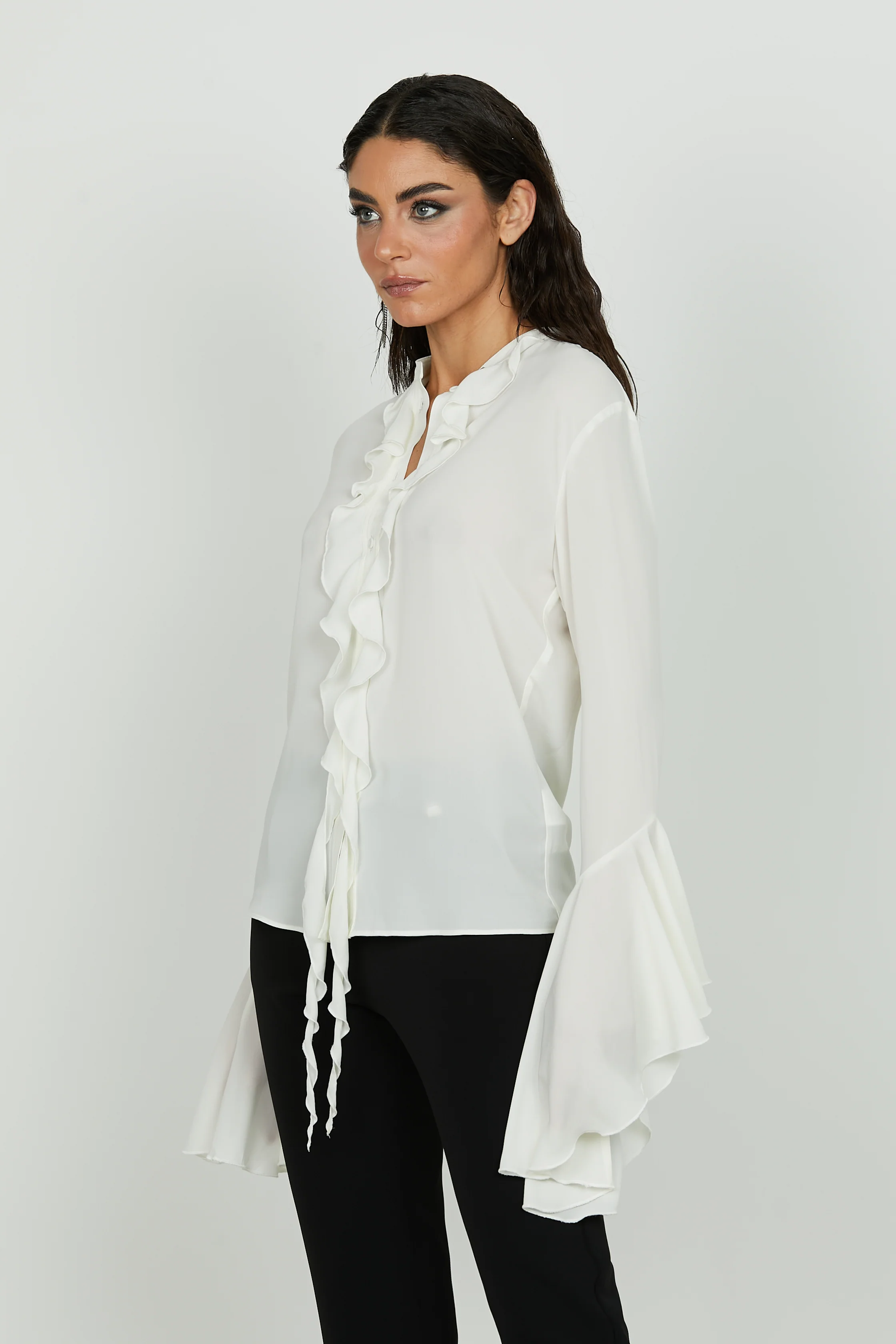 Camicia FALESIA manica lunga volant con rouches - Image 2