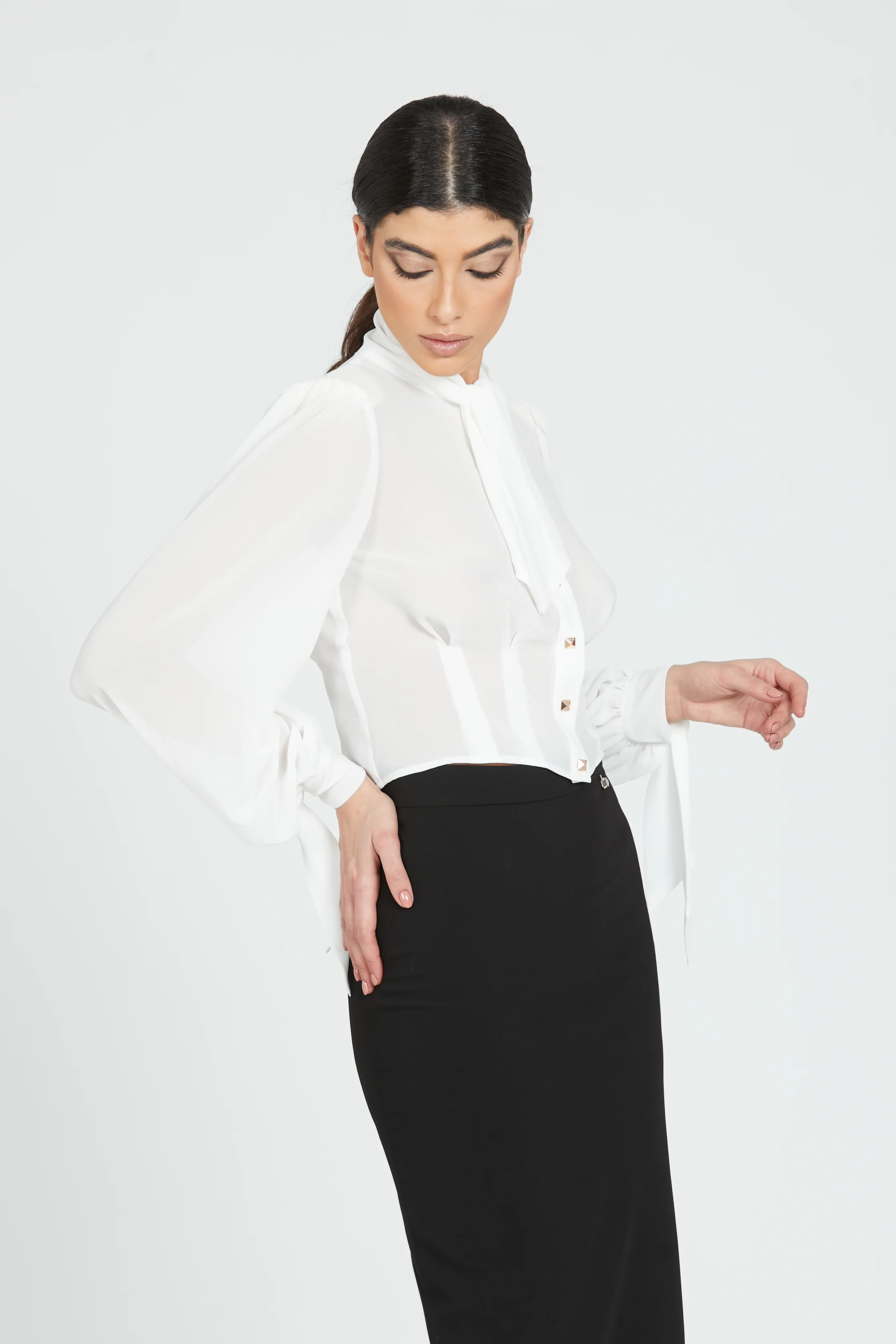 Camicia ISTORE corta manica lunga con fusciacca più bottoncini piramidali - Image 3