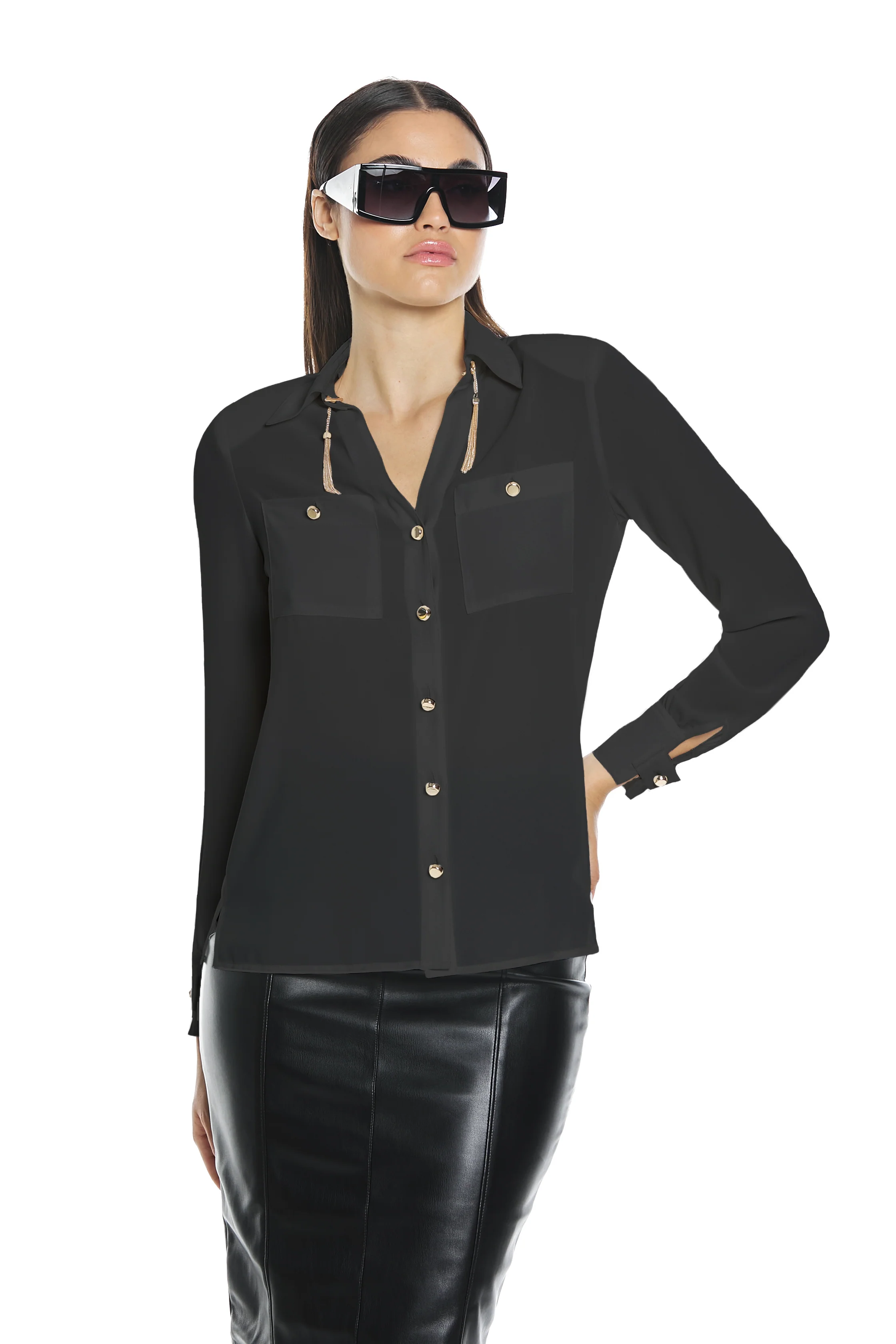 Camicia SUGILLITE manica lunga con tasca più bottoni più vele catene pendenti - Image 6