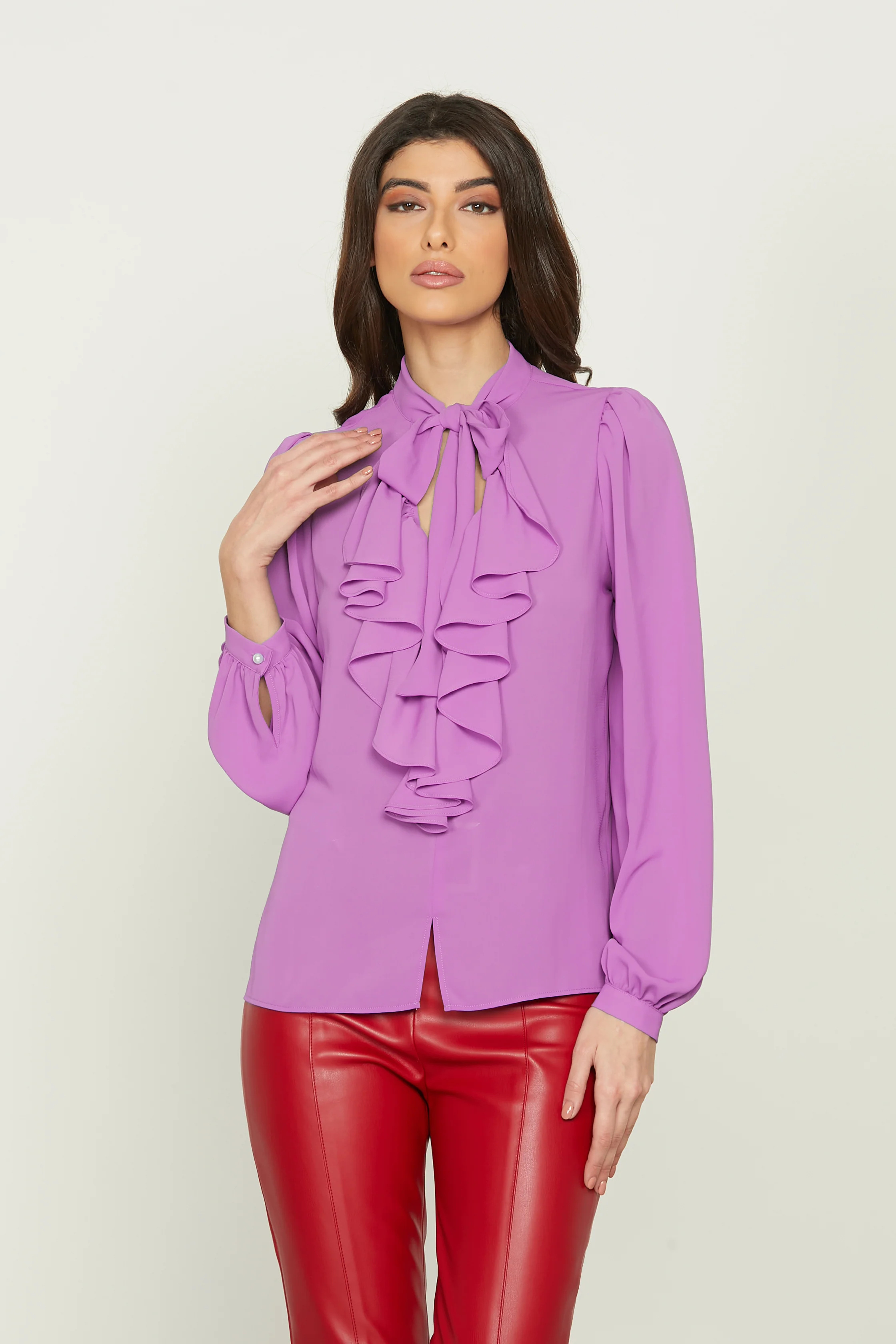 Camicia TORMENTA manica lunga palloncino scollo v con rouches più fusciacca - Image 8