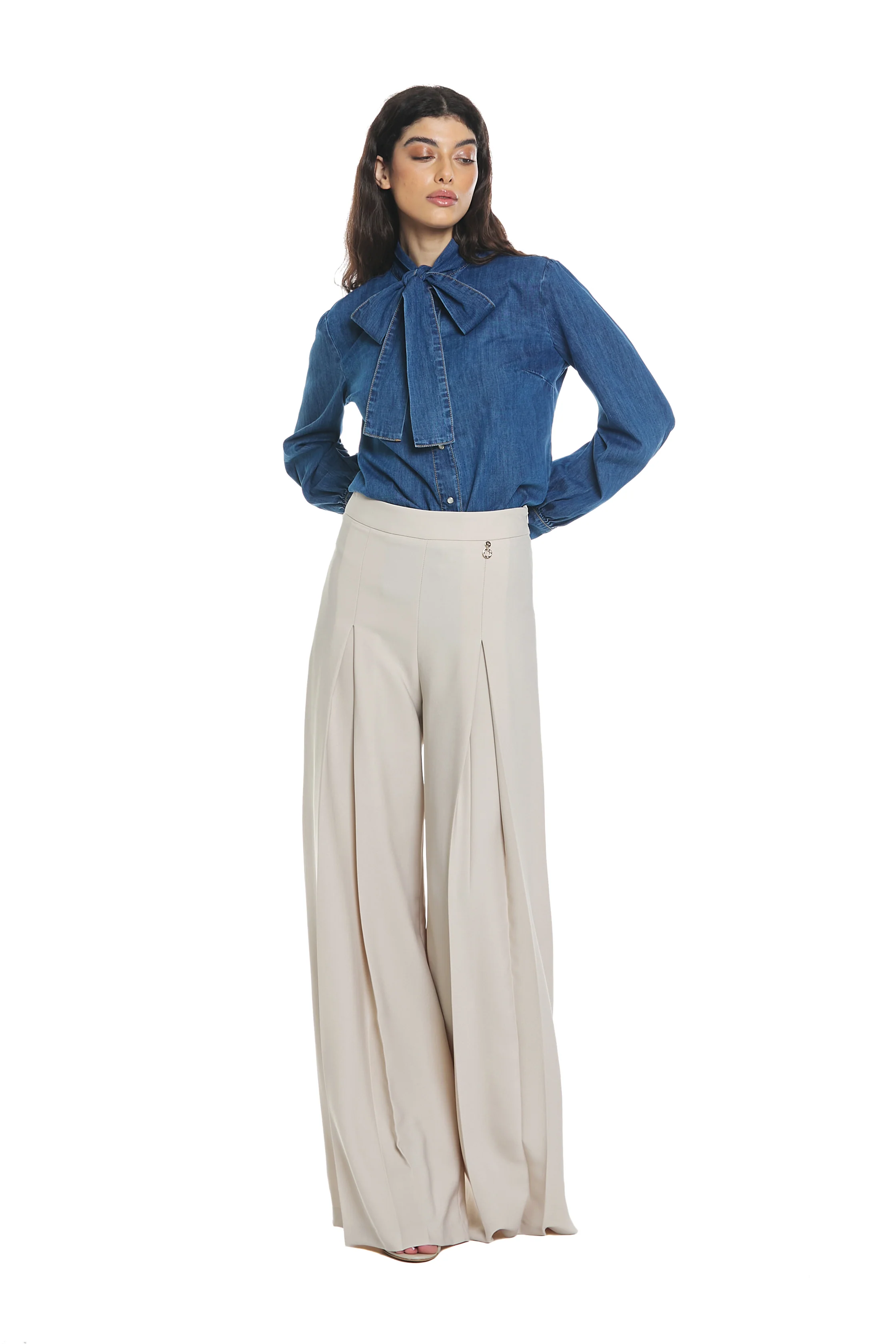 Camicia TORVI manica lunga con collo fiocco denim