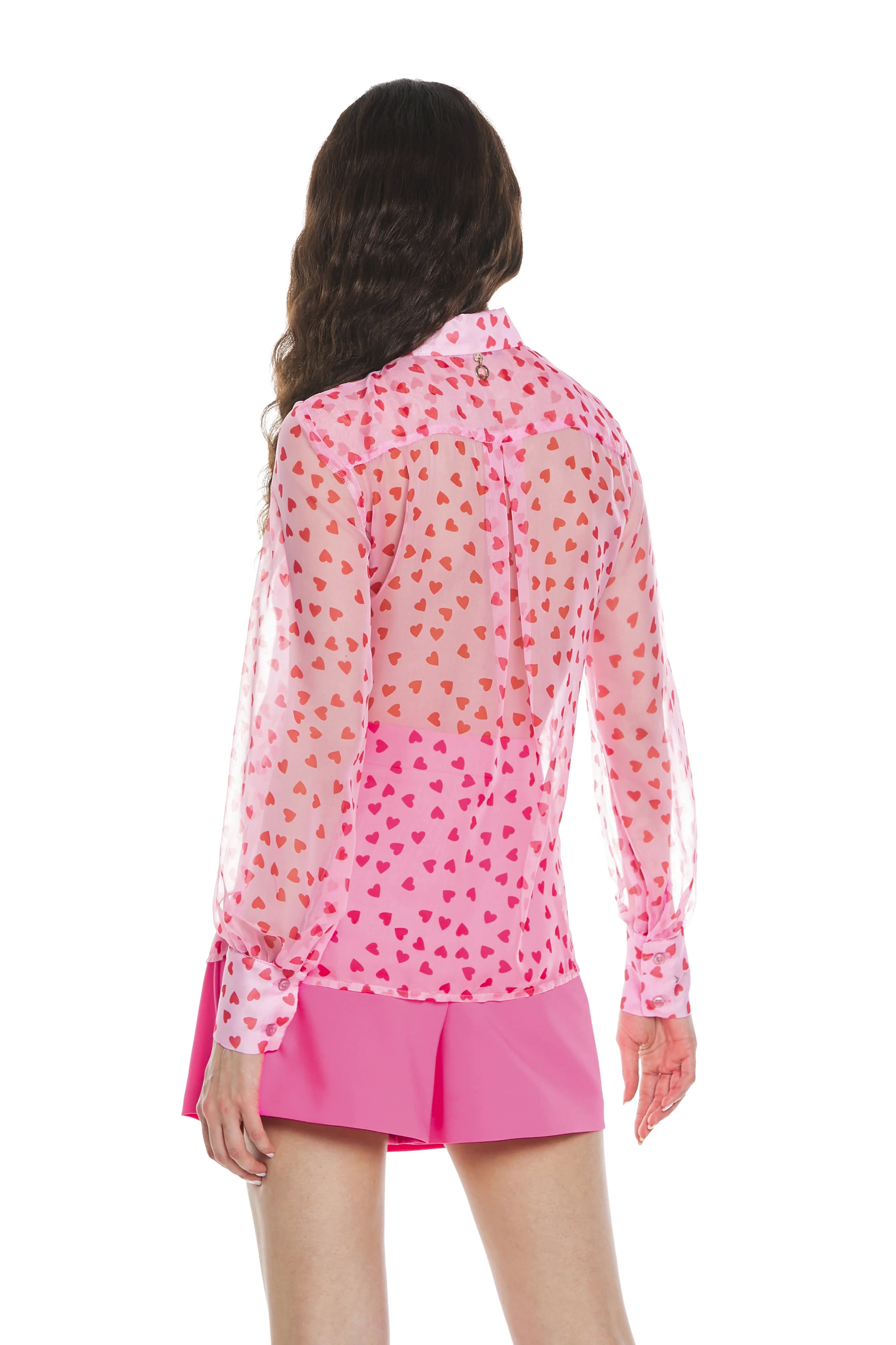 Camicia YASIRAH manica lunga con rouches più tasche fantasia cuori - Image 4
