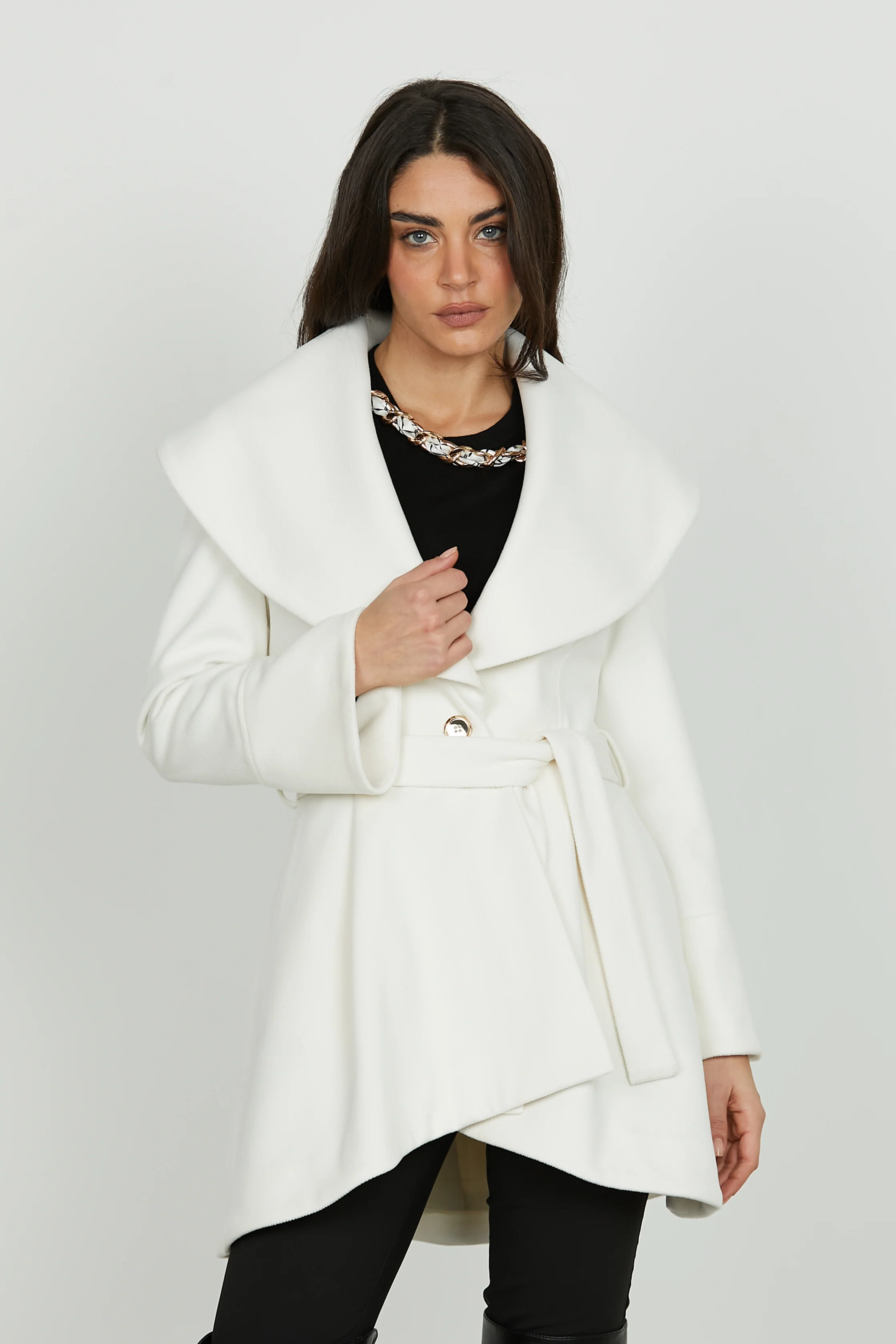 Cappotto ARUBA manica lunga collo sciallao con cintura più tasche