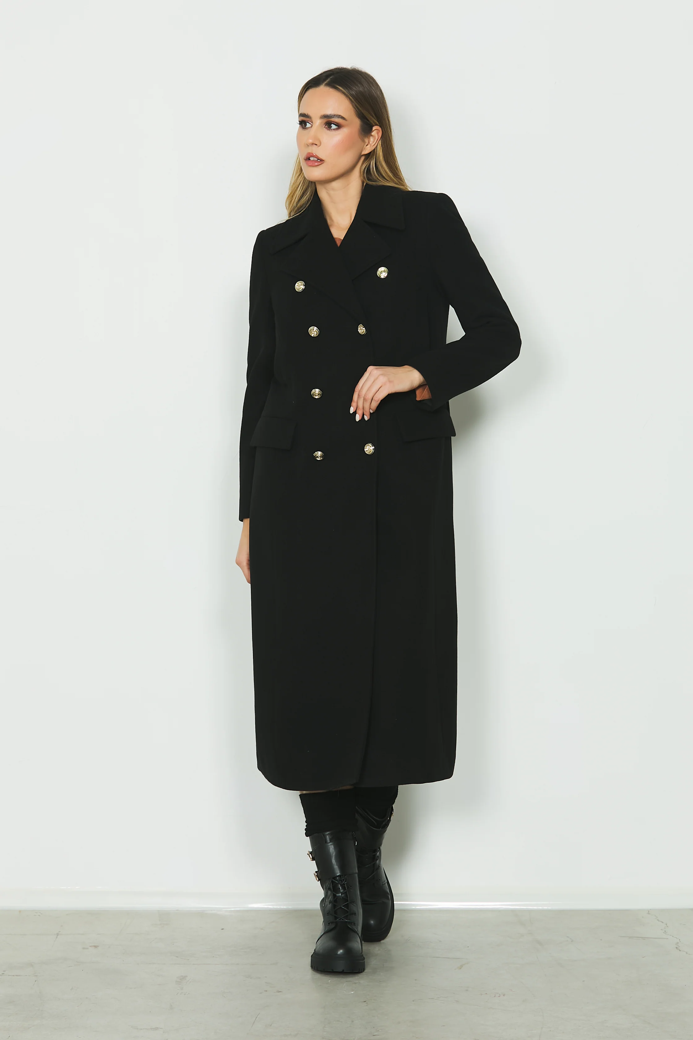 Cappotto CHASITY lungo manica lunga doppio petto con tasche più patte