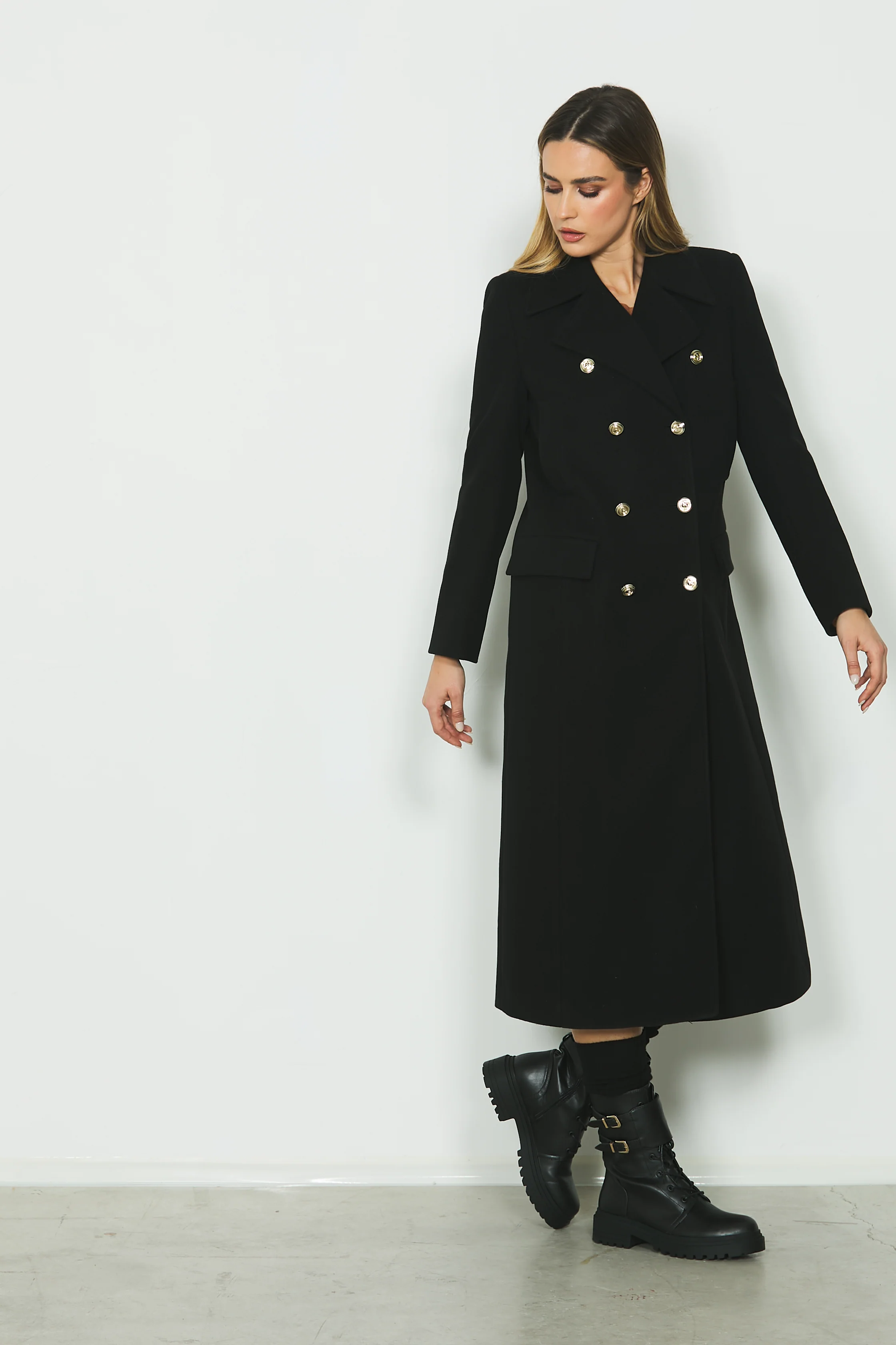 Cappotto CHASITY lungo manica lunga doppio petto con tasche più patte - Image 2