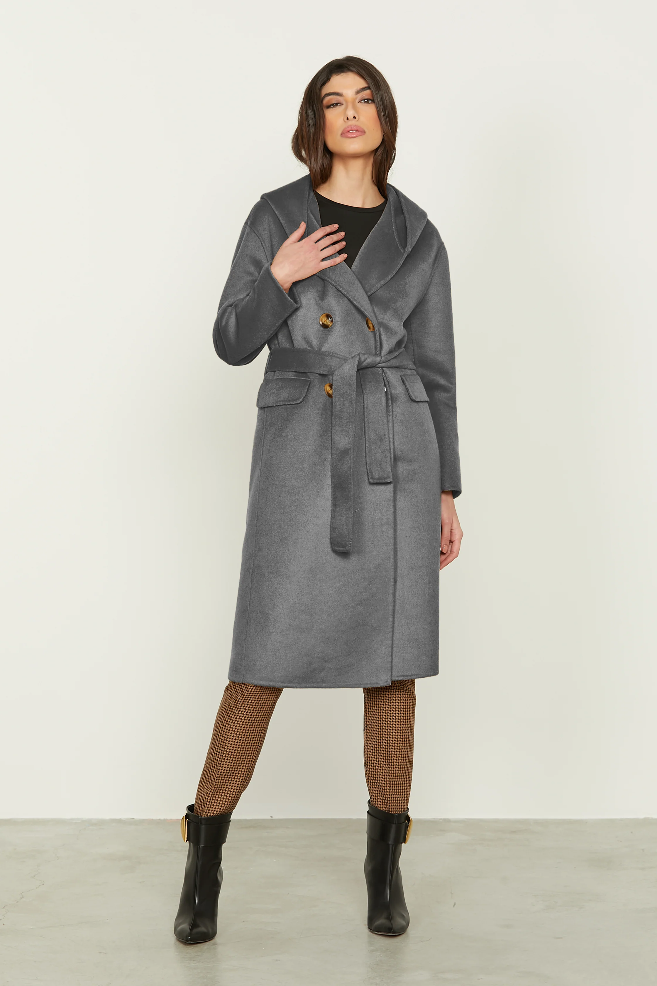 Cappotto CONAN lungo manica lunga doppio petto con tasche più patte più cappuccio sfoderato - Image 7