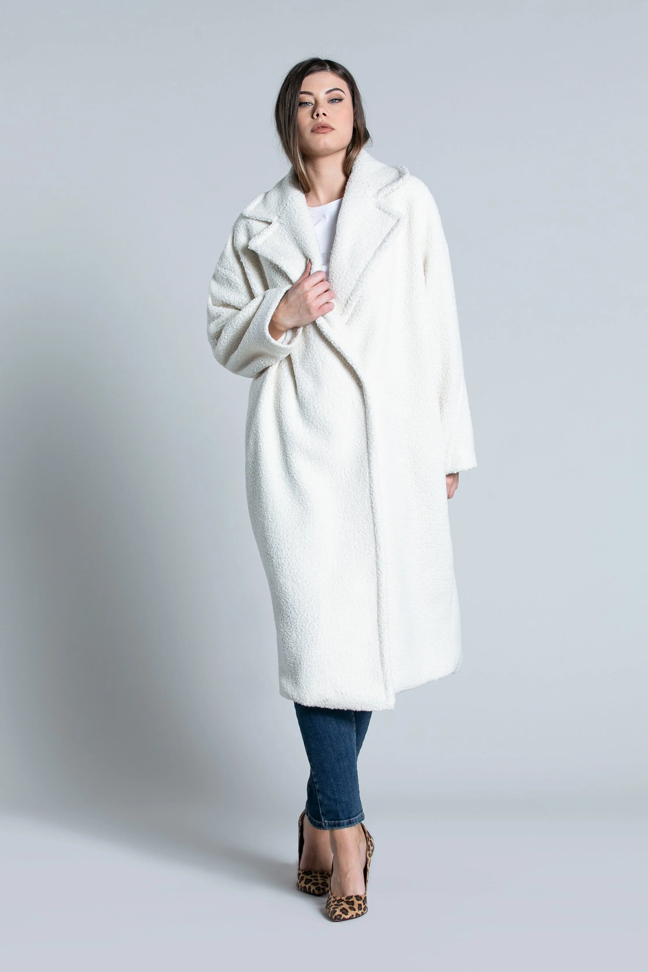 Cappotto TEDDYS lungo manica lunga over doppio petto orsetto