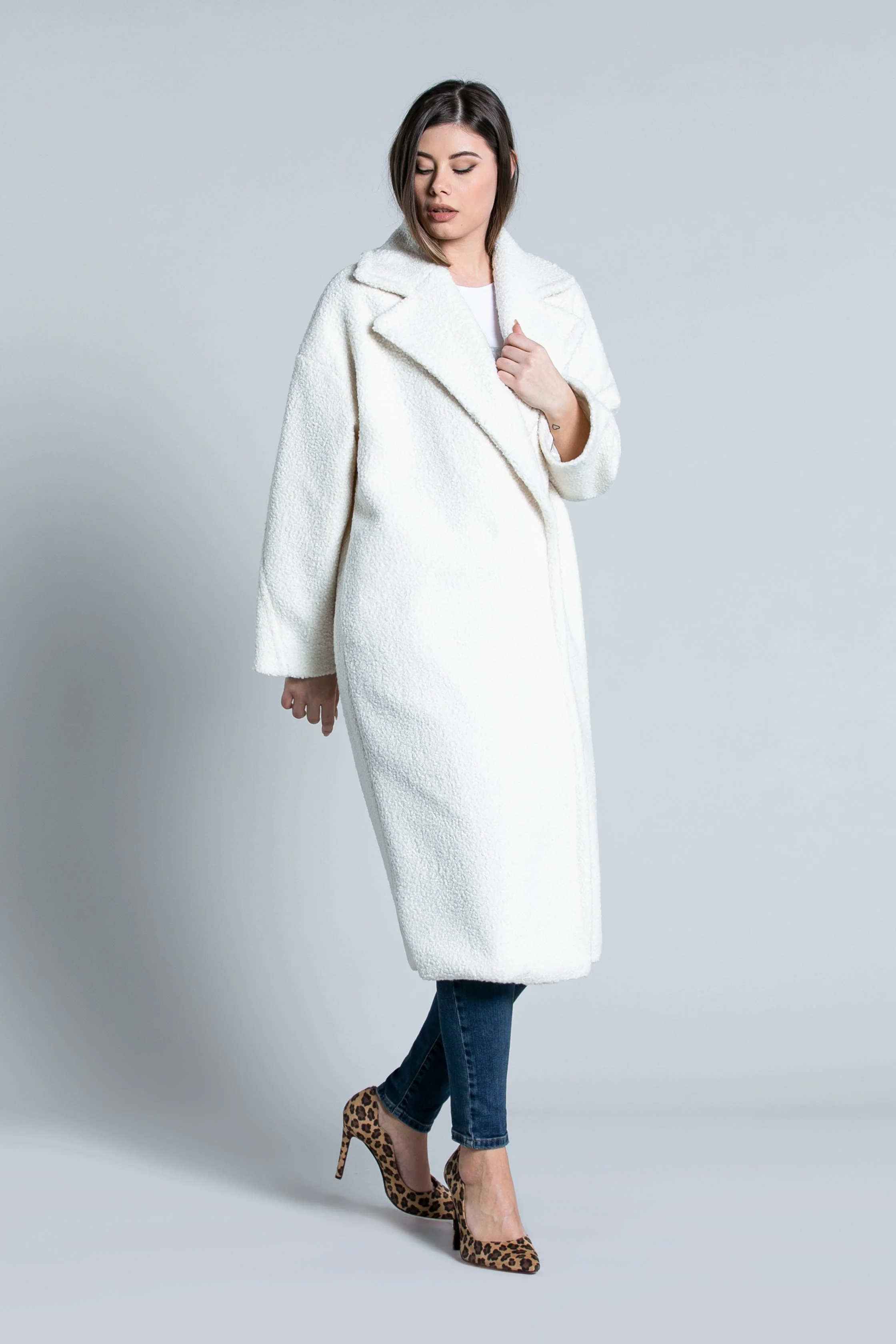 Cappotto TEDDYS lungo manica lunga over doppio petto orsetto - Image 5