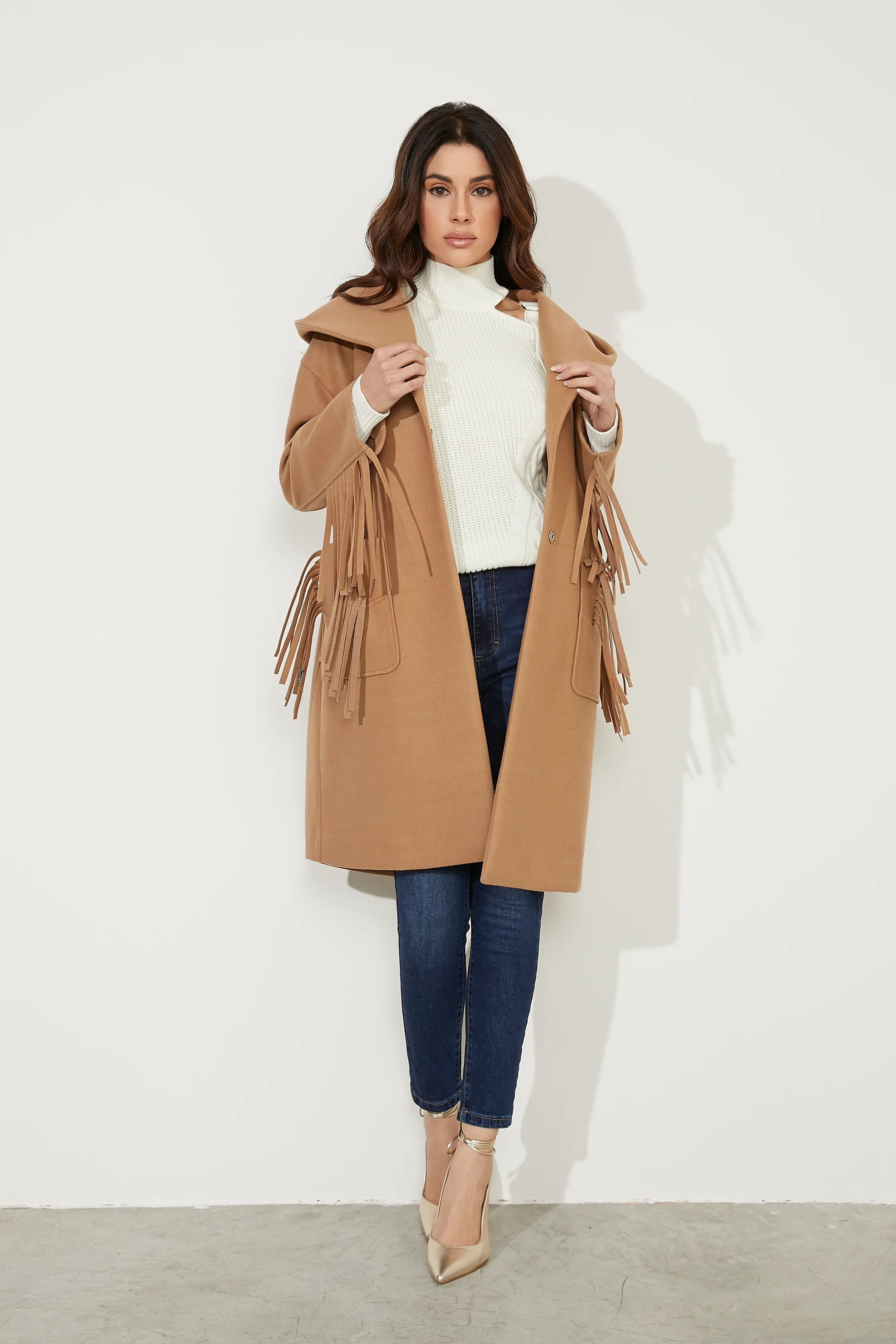 Cappotto WOWI manica lunga con cappuccio più tasche toppa più frange più bottone snap - Image 7