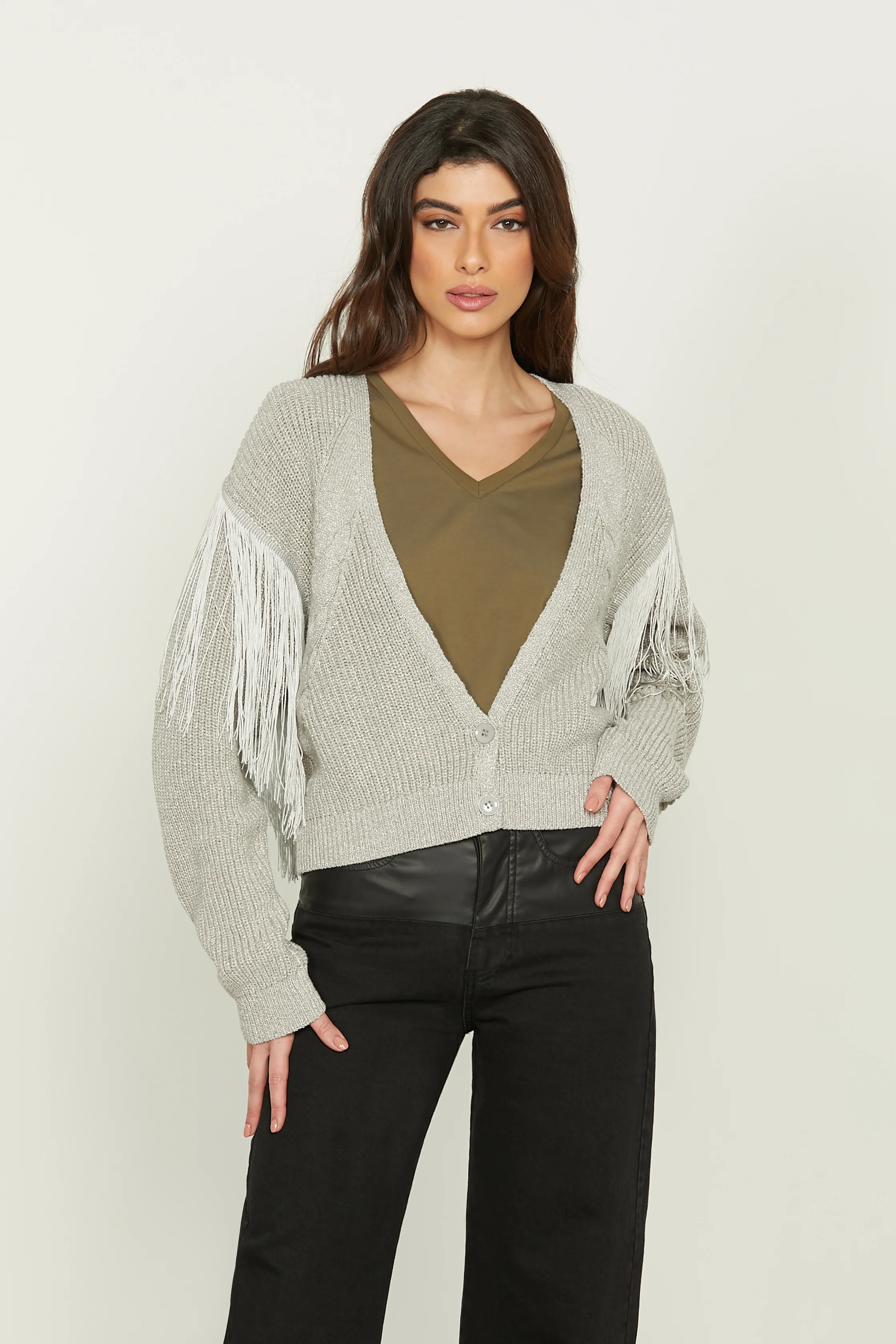 Cardigan ANGELAS manica lunga con trecce più frange lurex - Image 2
