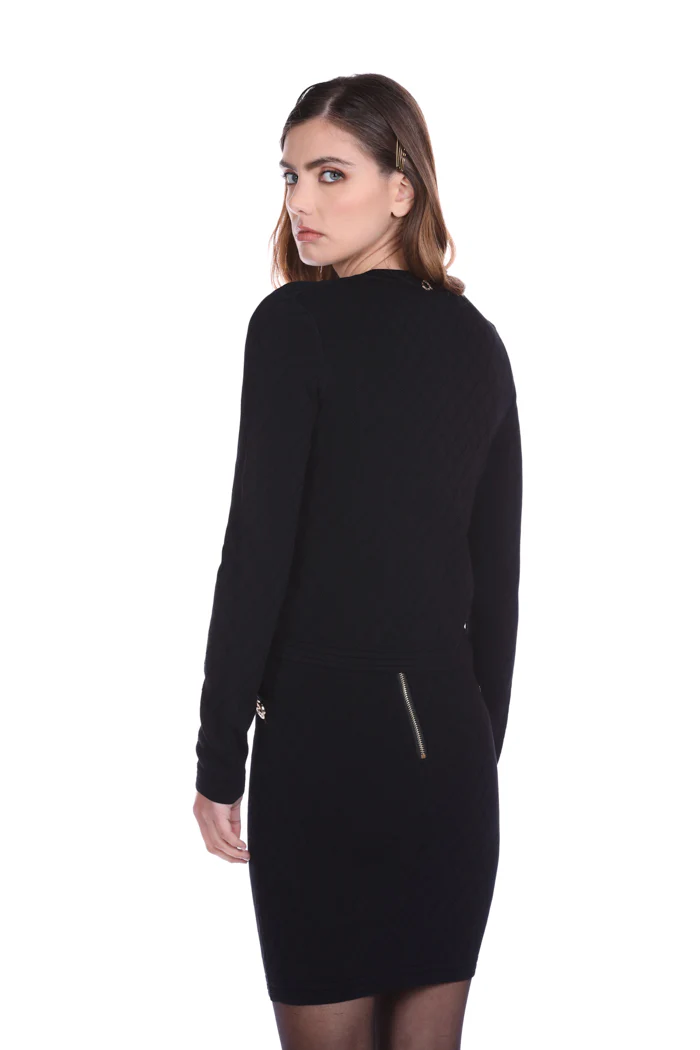 Cardigan BAWERS manica lunga con bottoni oro jacquard rombi - Image 3