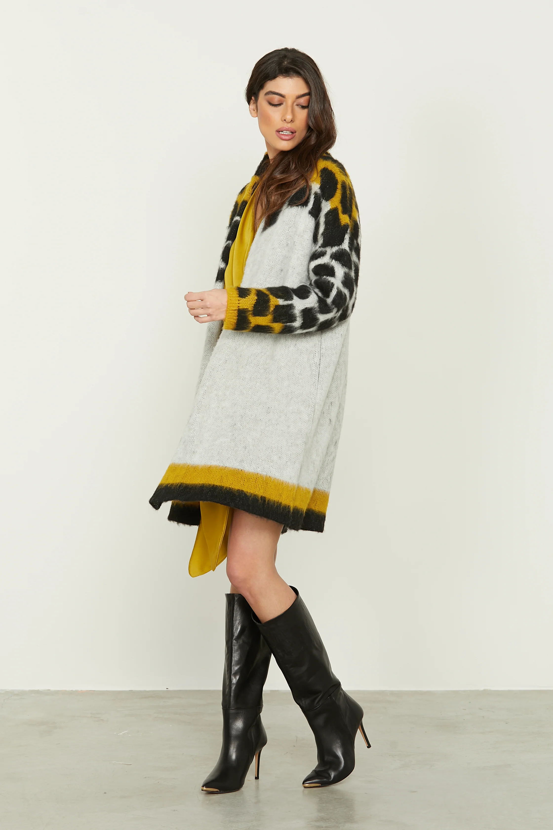 Cardigan GENOVEFFA lungo manica lunga jacquard maculato - Image 3