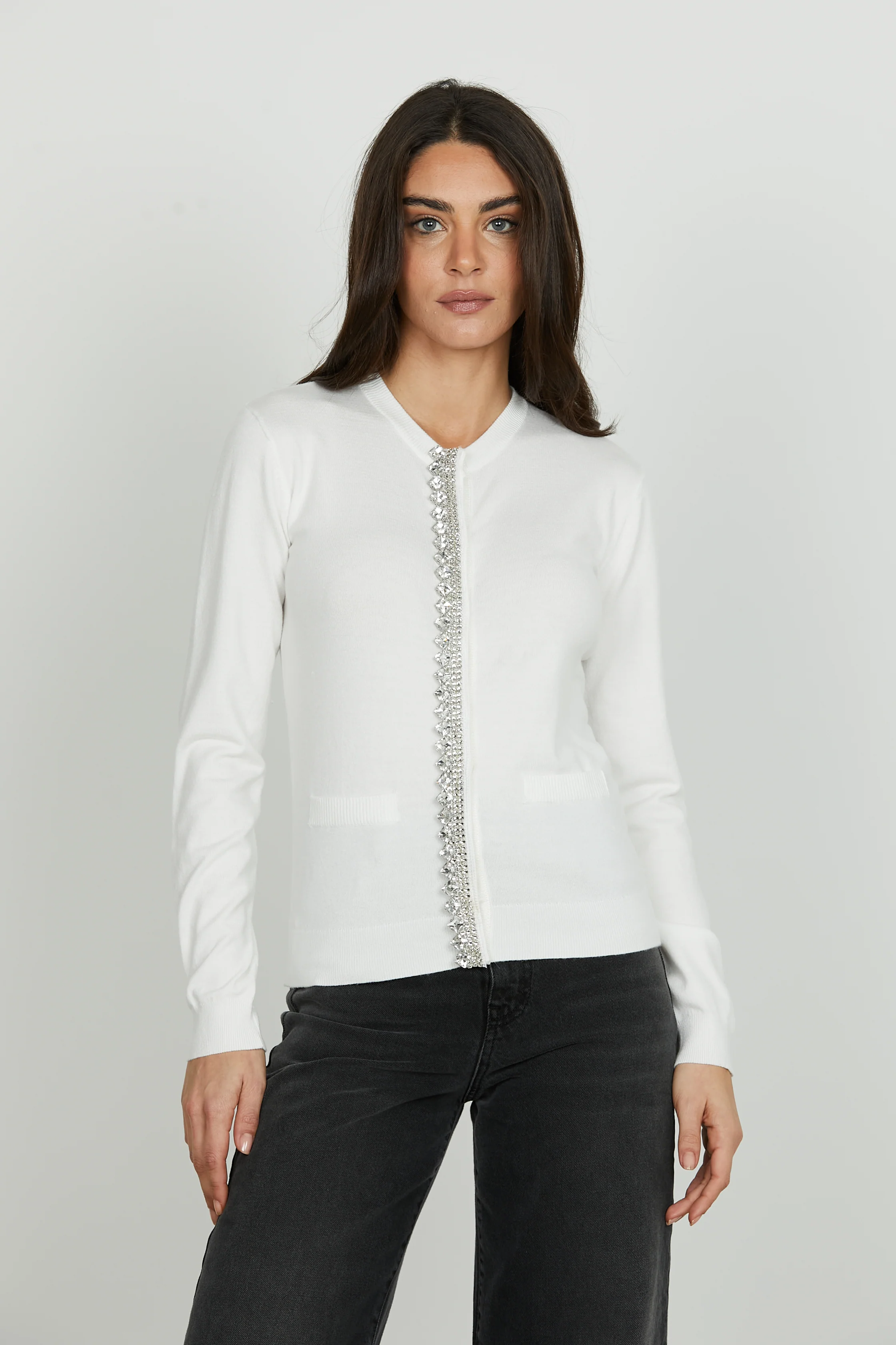 Cardigan LANAI manica lunga con snap più applicazione strass