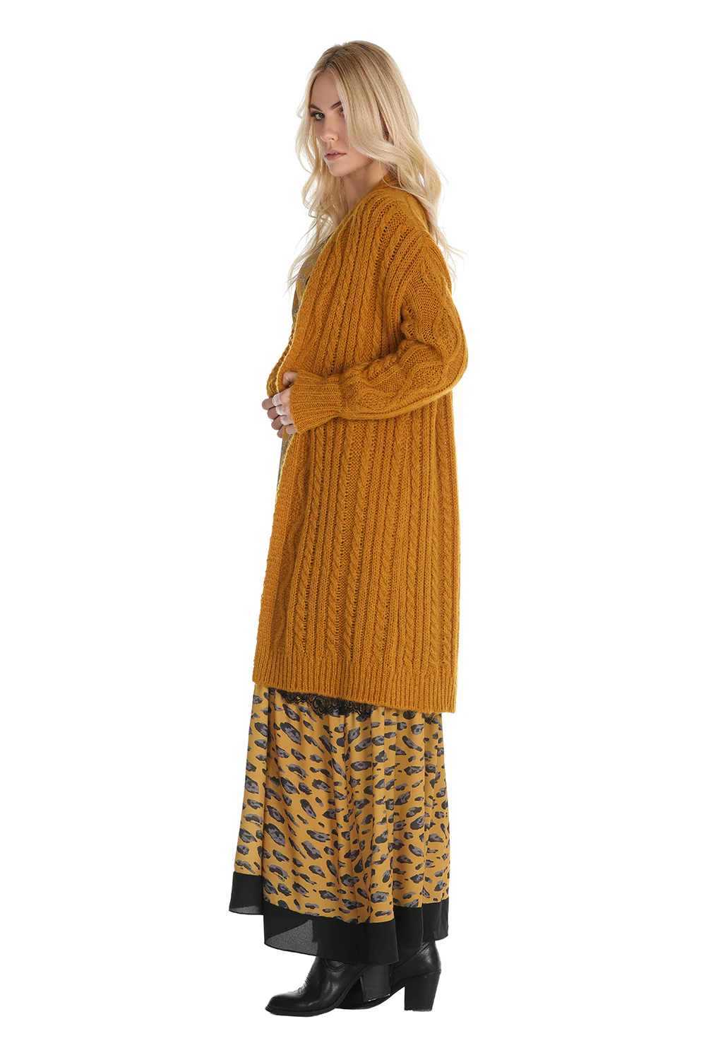 Cardigan lungo con punto treccia DIGAS - Image 3