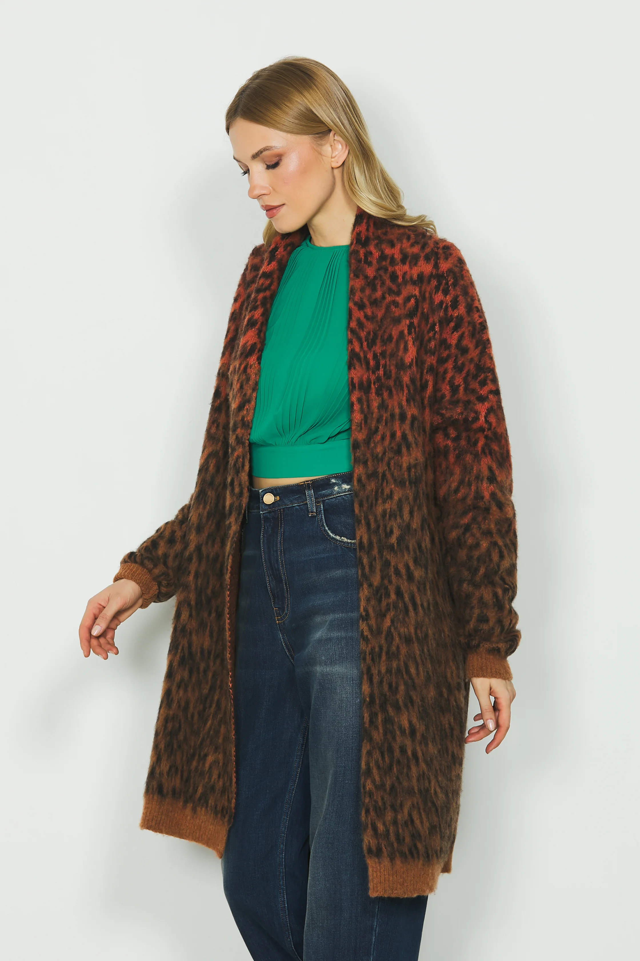 Cardigan MARIKA lungo manica lunga con jacquard animalier - Image 2
