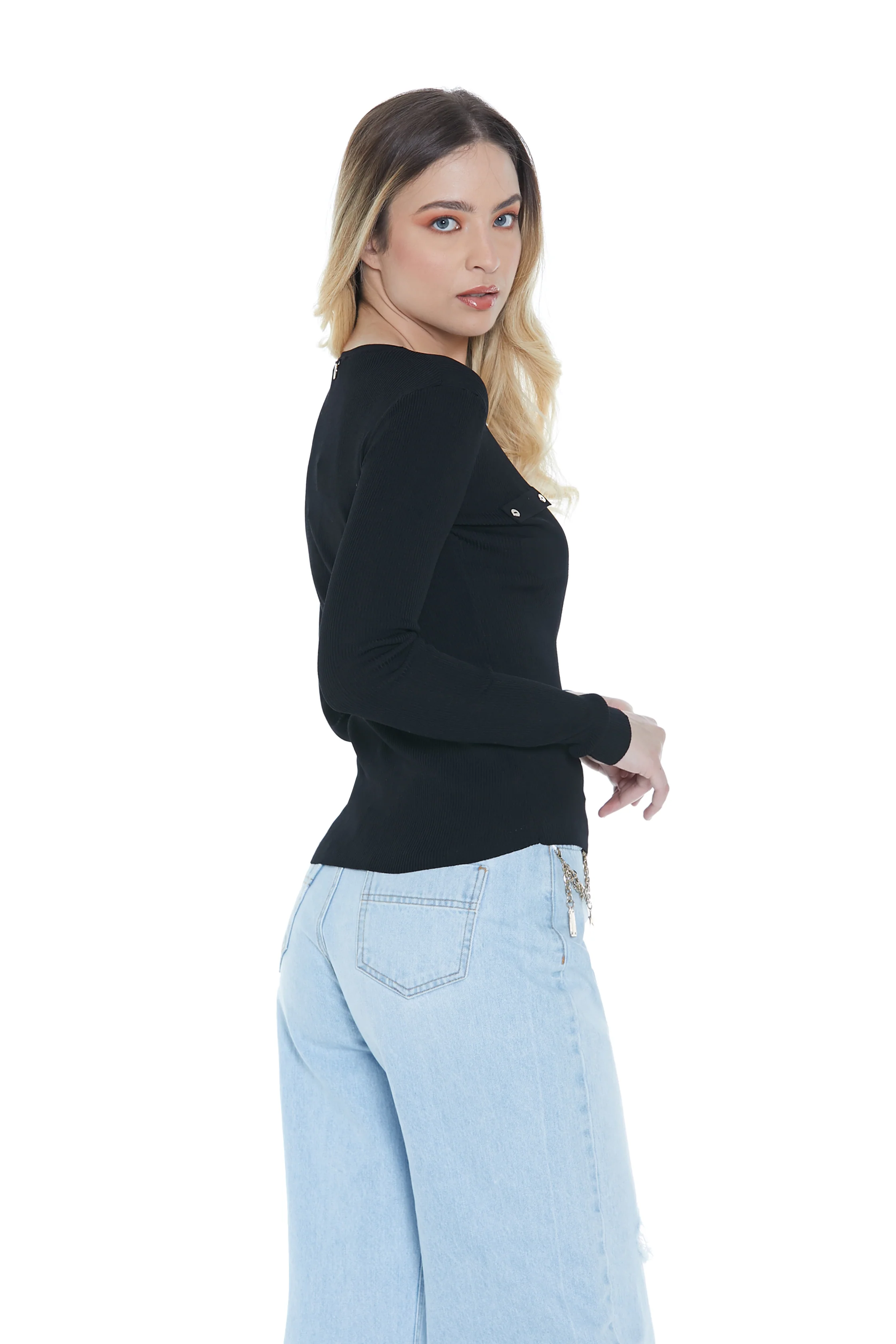 Cardigan MARKAB manica lunga con patte più bottoni costina - Image 8