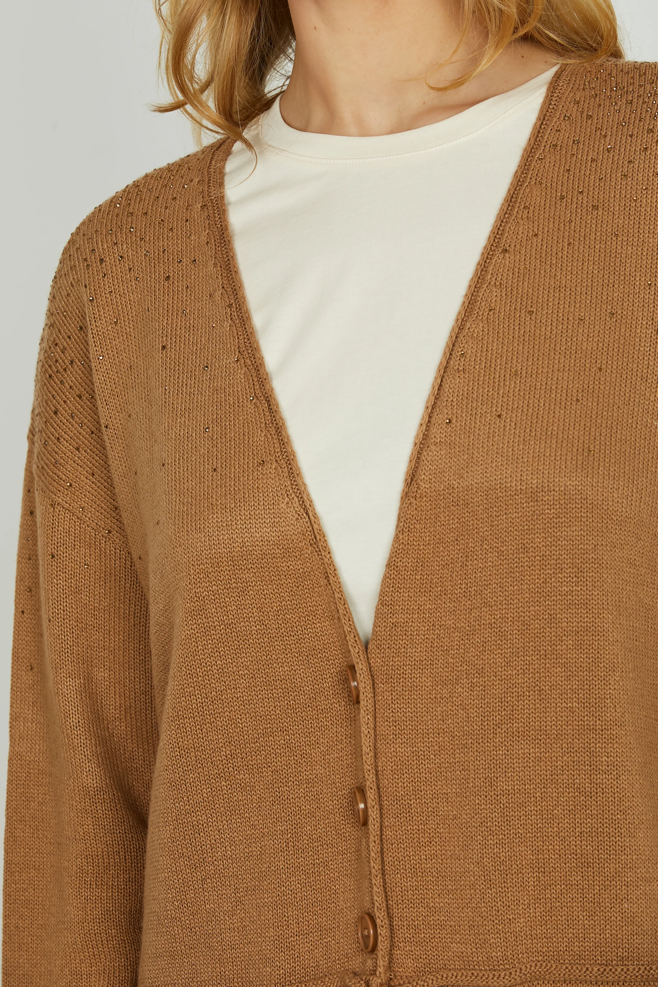 Cardigan MILOS lungo manica lunga con tasche più strass più rotture - Image 5