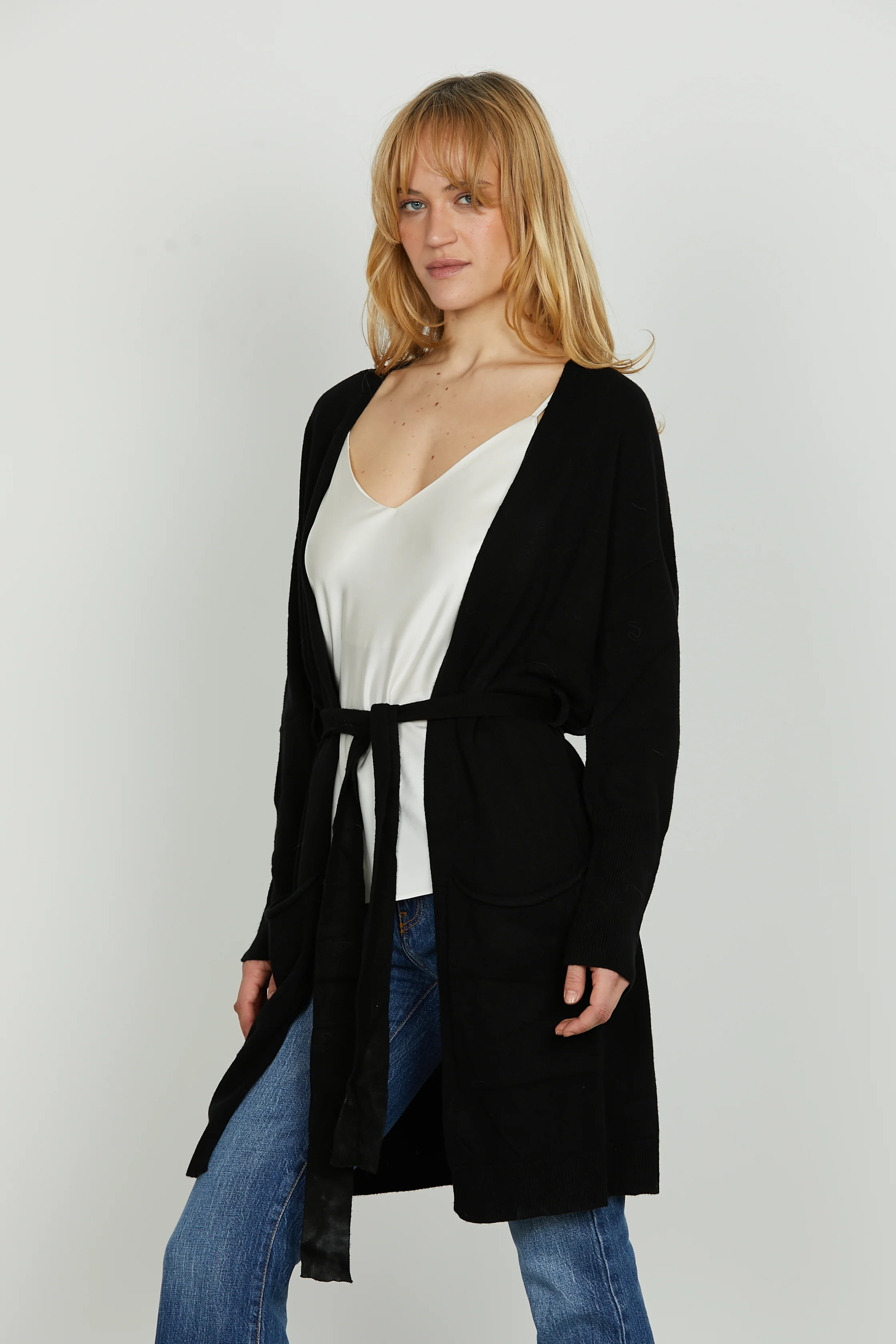 Cardigan MOMIL manica lunga con tasche più cintura - Image 3