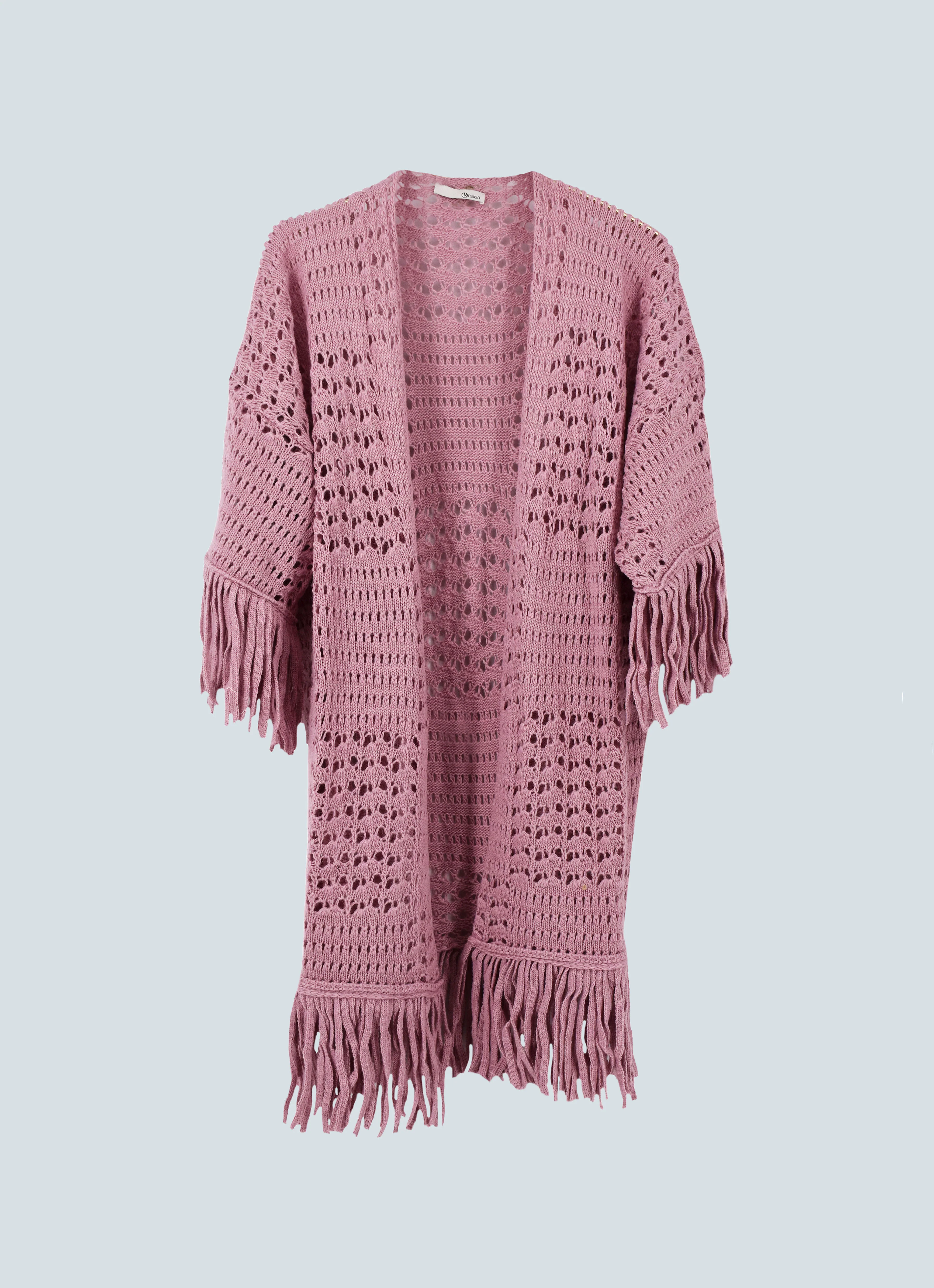 Cardigan MONIA maniche a 3/4 traforato con frange - Image 6