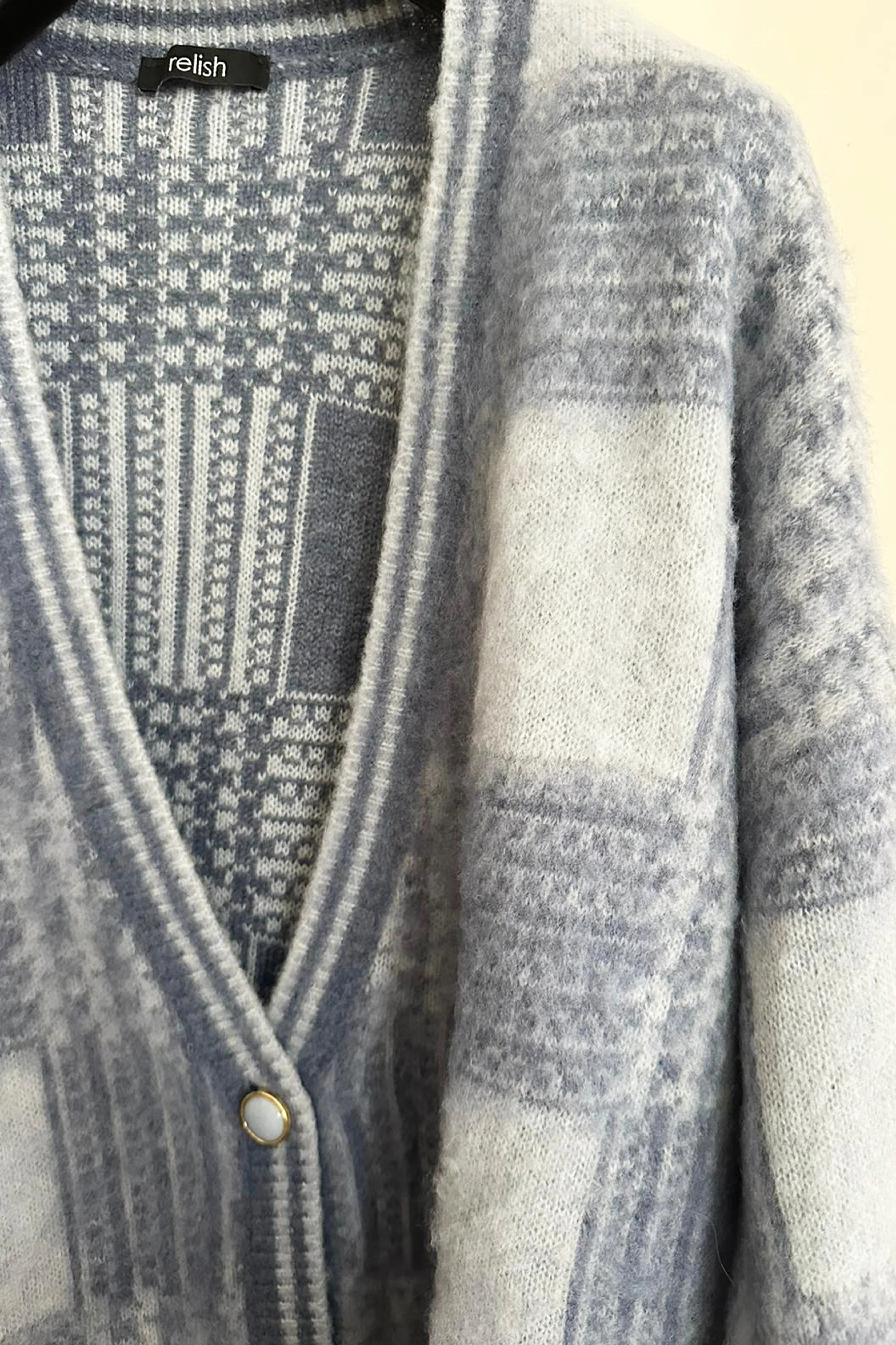 Cardigan OLIVERAS manica lunga con bottoni gioiello più jacquard quadri - Image 5