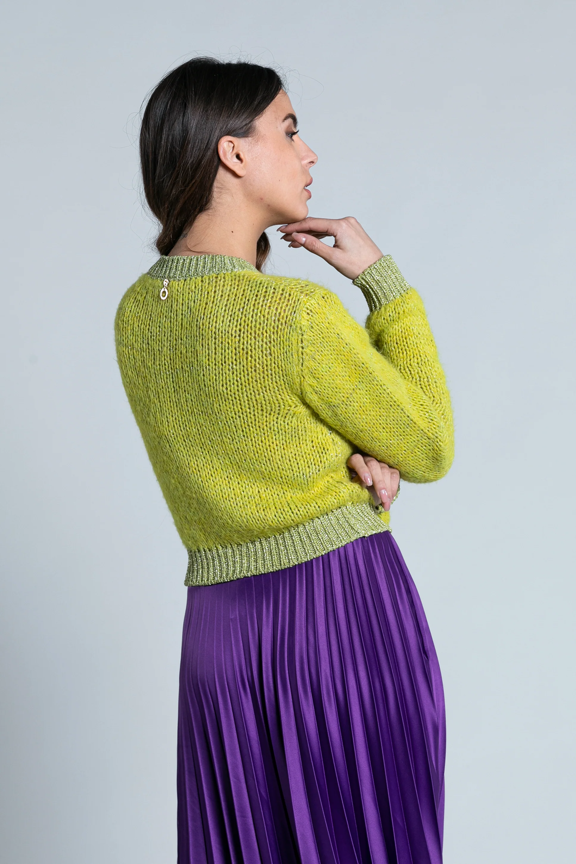 Cardigan RAMMA corto manica lunga con bottoni gioiello più bordi lurex - Image 3