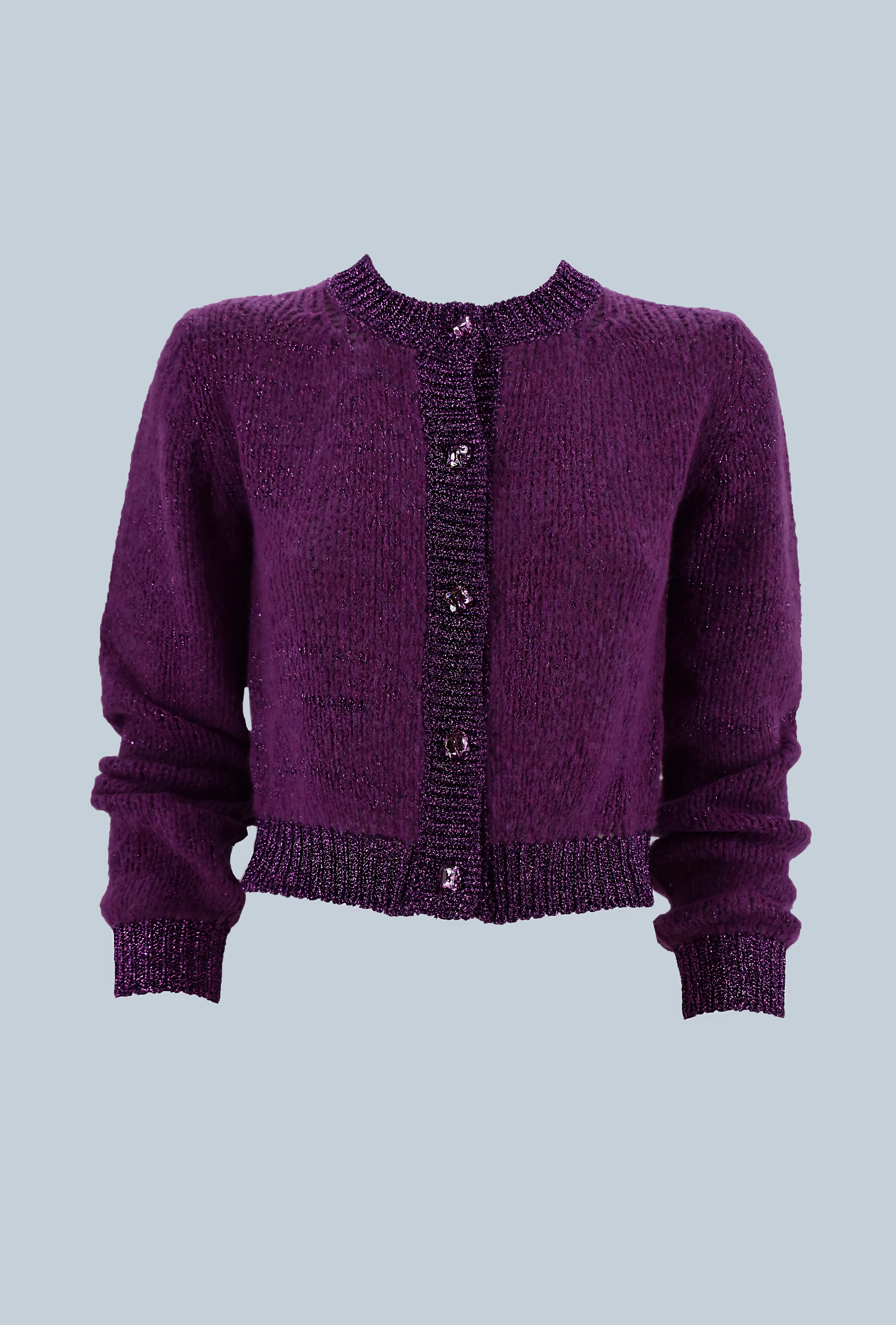 Cardigan RAMMA corto manica lunga con bottoni gioiello più bordi lurex - Image 6