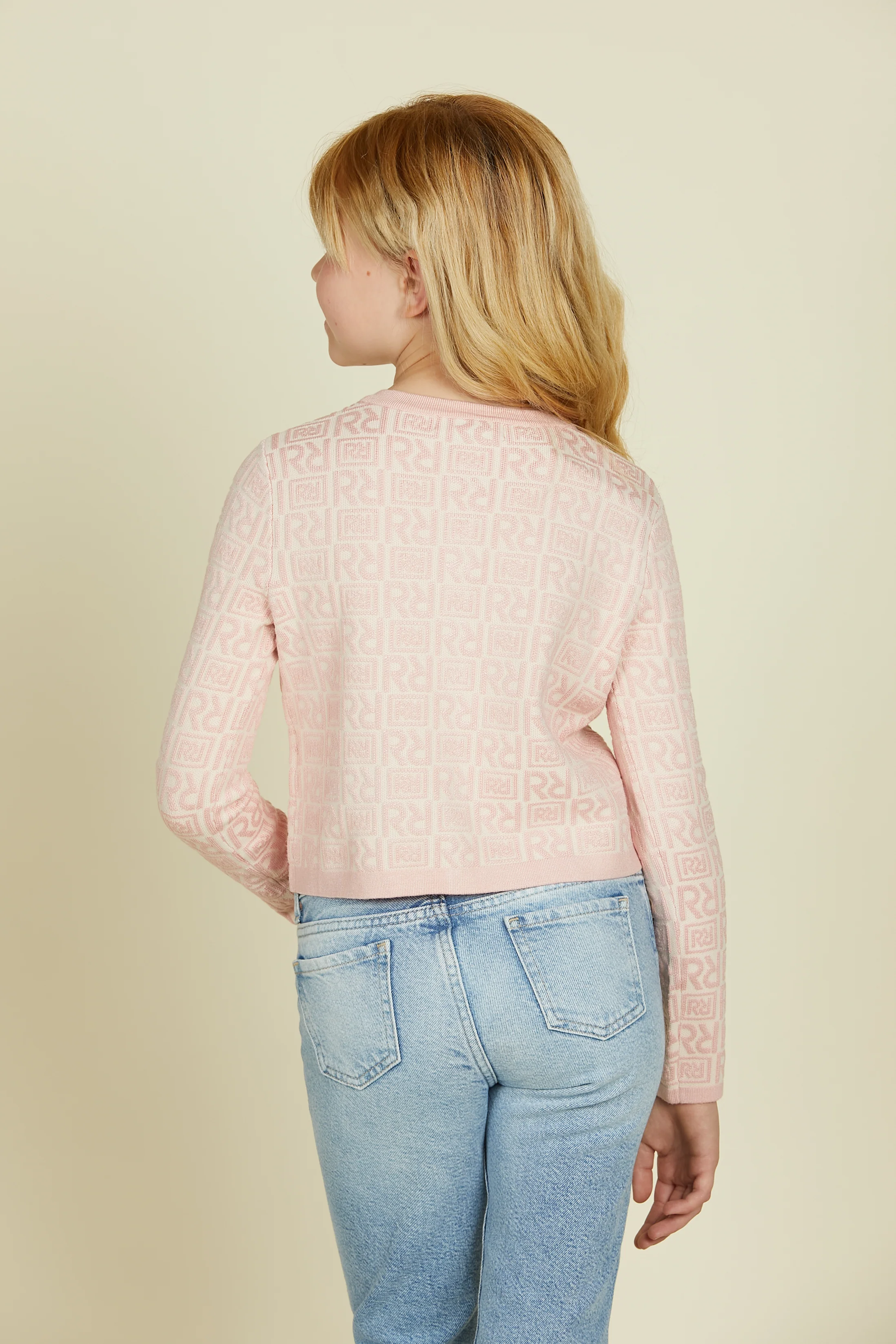 Cardigan REA manica lunga con bottoni jacquard logo - Image 3
