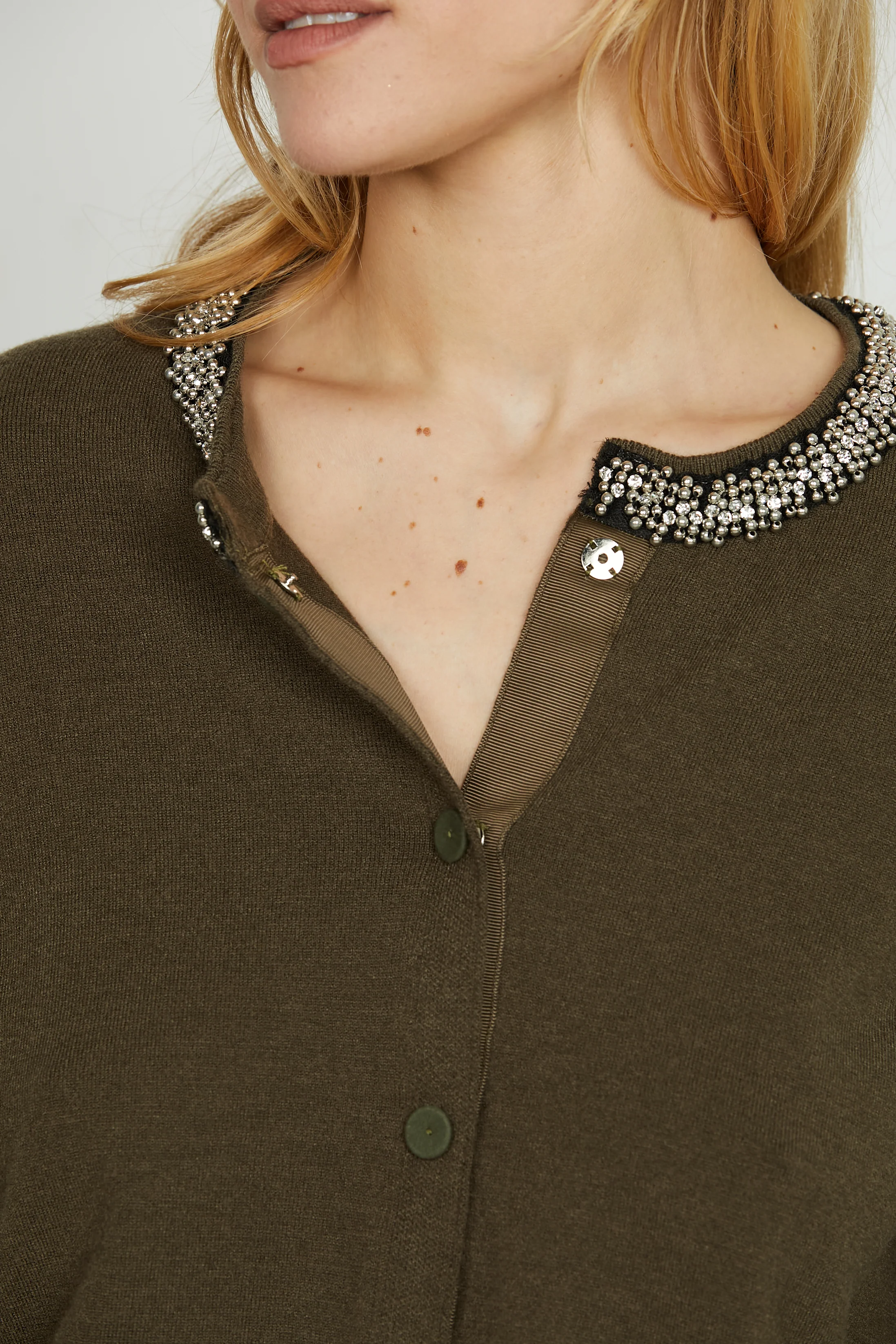 Cardigan SARIA manica lunga con applicazione strass più perline - Image 4