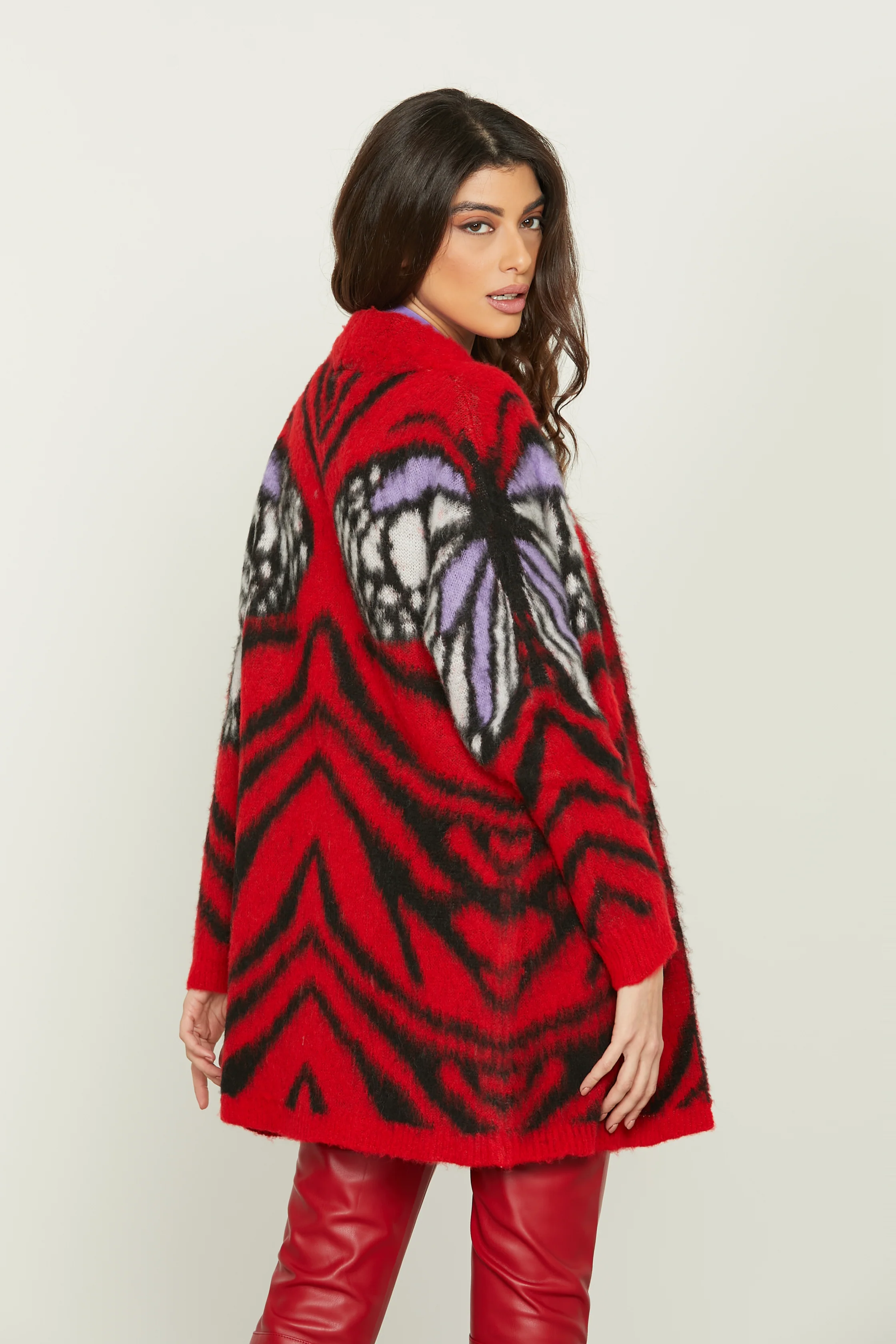 Cardigan STREGA manica lunga jacquard animalier multicolor - Image 4