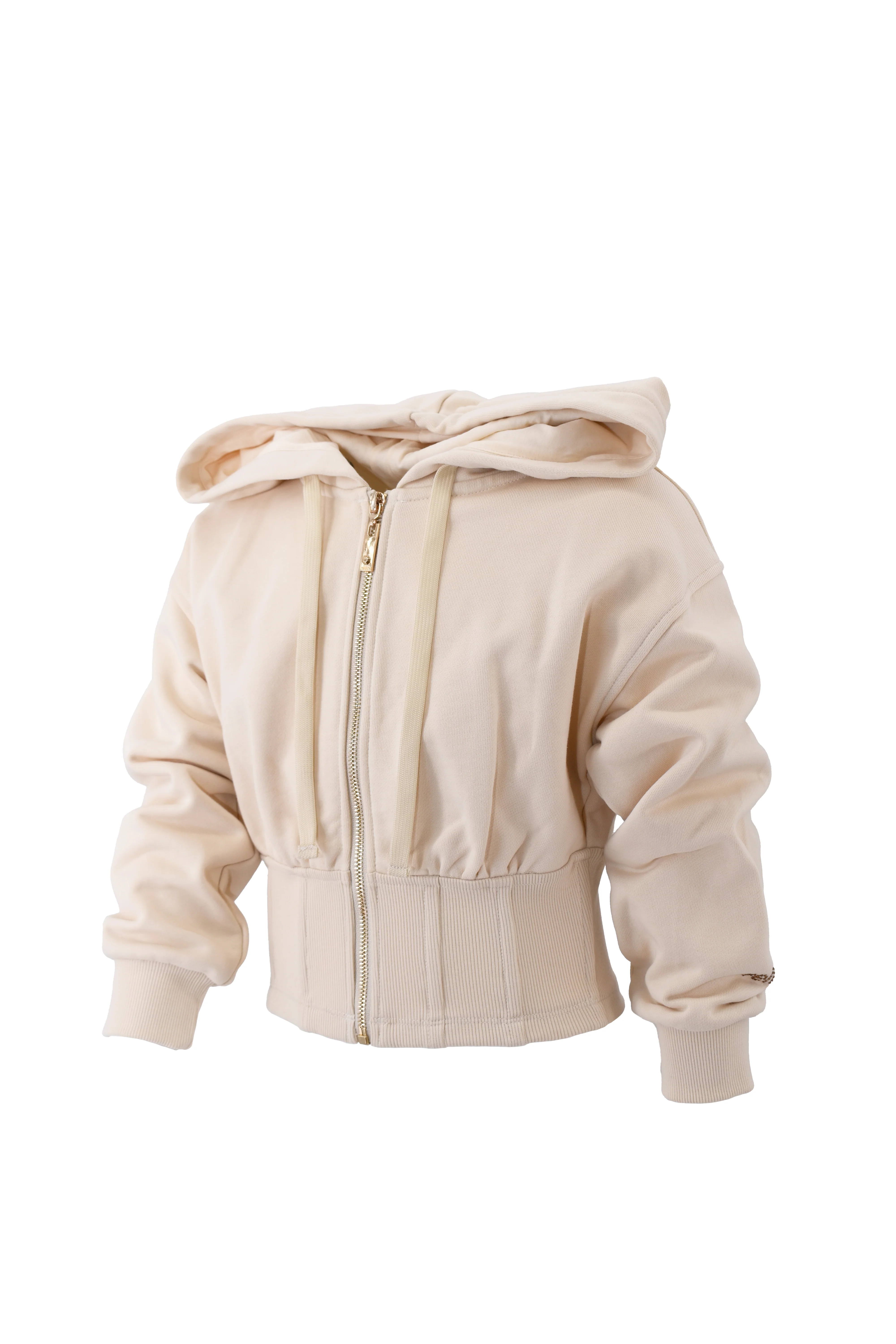 Felpa NILDE corta manica lunga con cappuccio più coulisse più zip più costina con stecche - Image 2