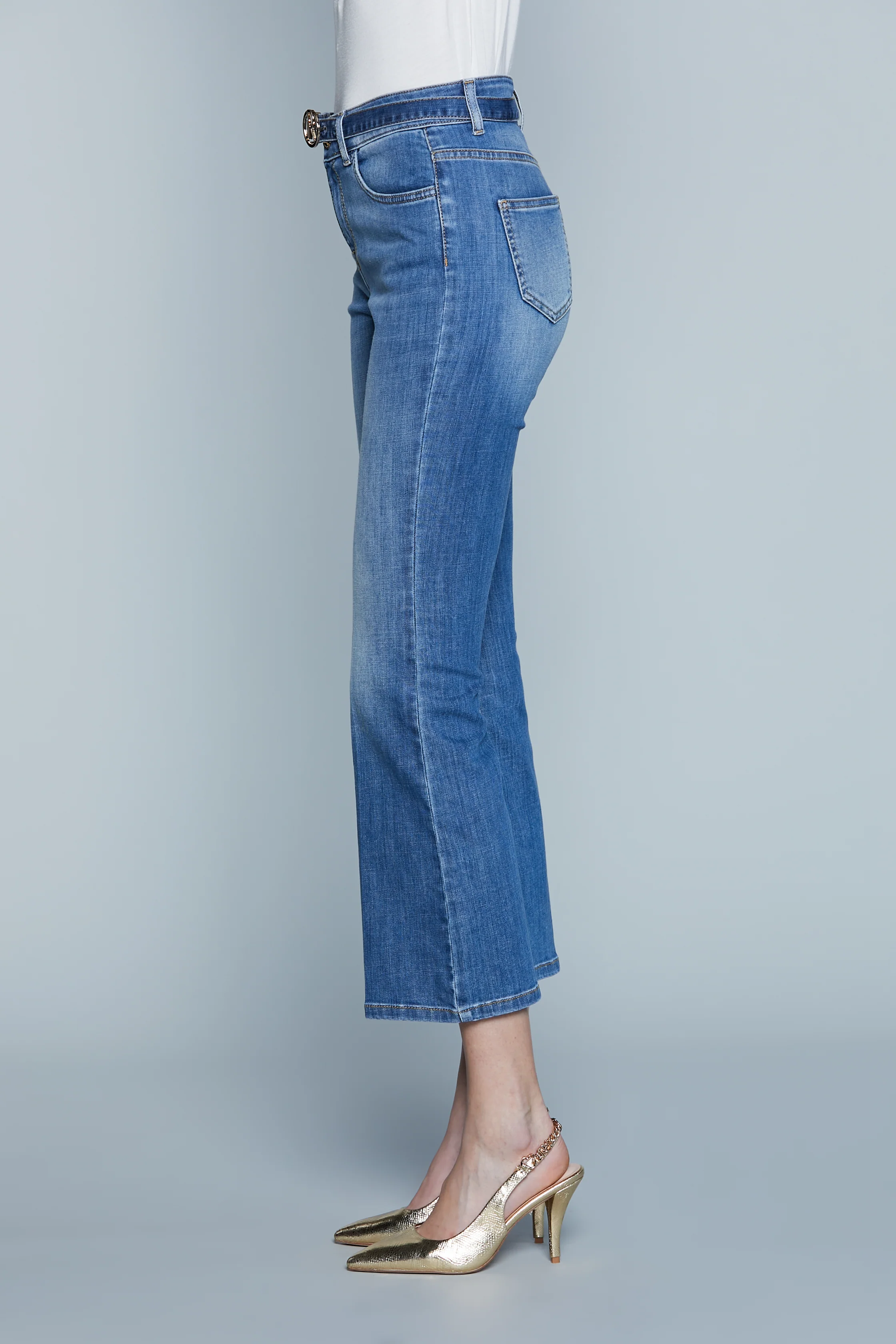 Jeans LACORUNA Vita Alta Cropped con Cintura più Fibbia Logo 5Ts Denim - Image 3