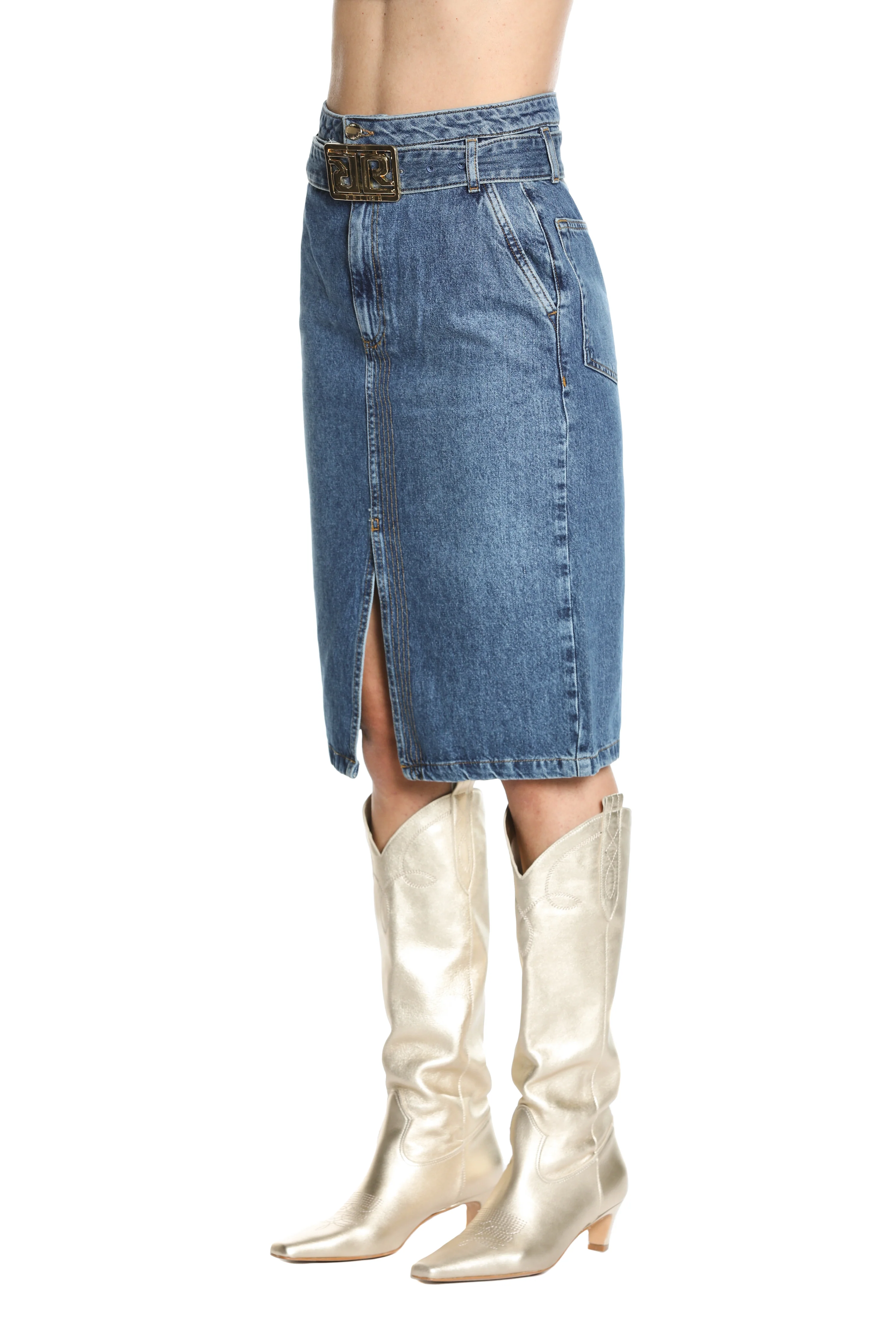 Longuette ALTIRESA v.alta con doppio cinturino più spacchi più cintura logo denim - Image 3