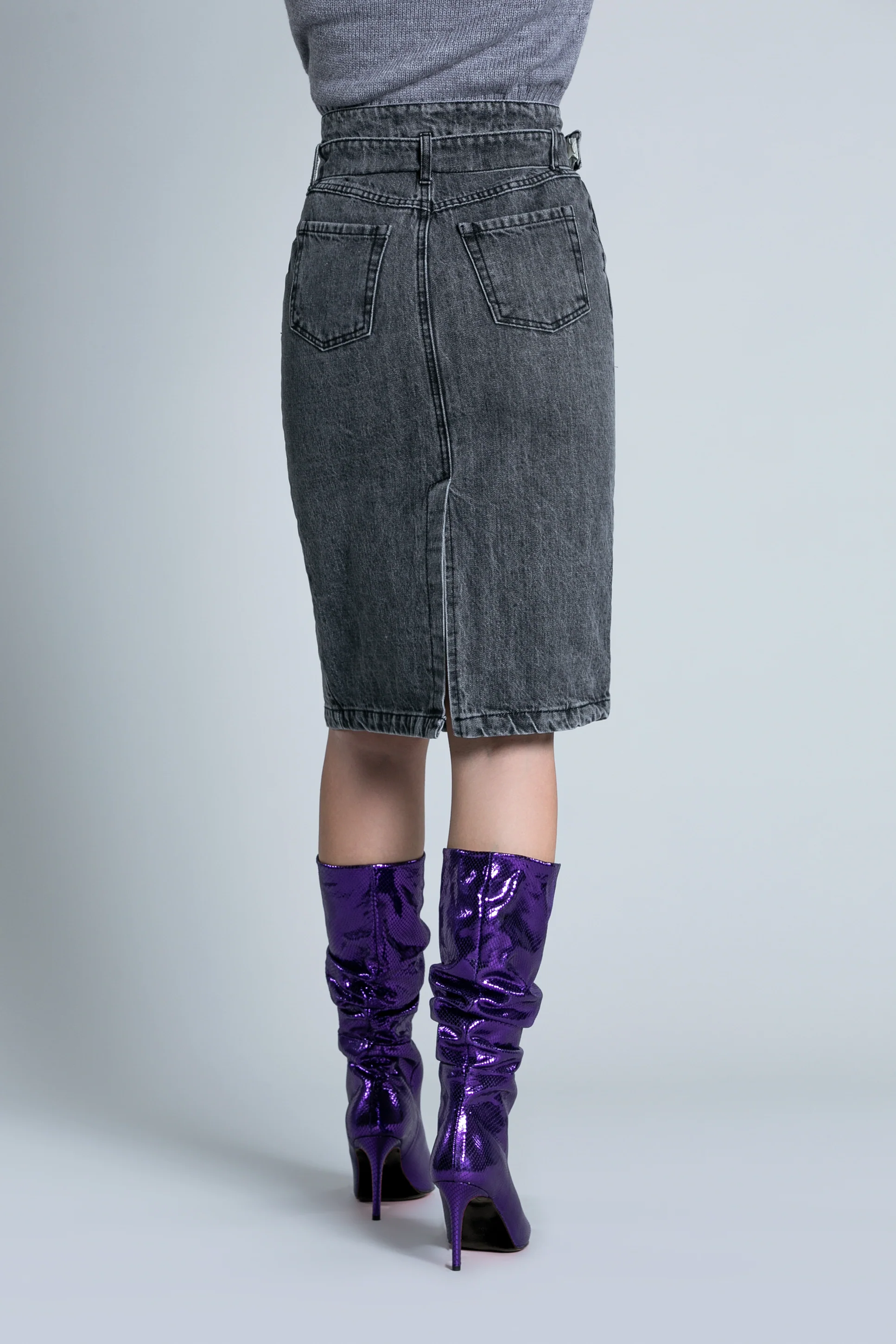 Longuette ALTIRESA vita alta con spacchi più cintura logo denim black - Image 4